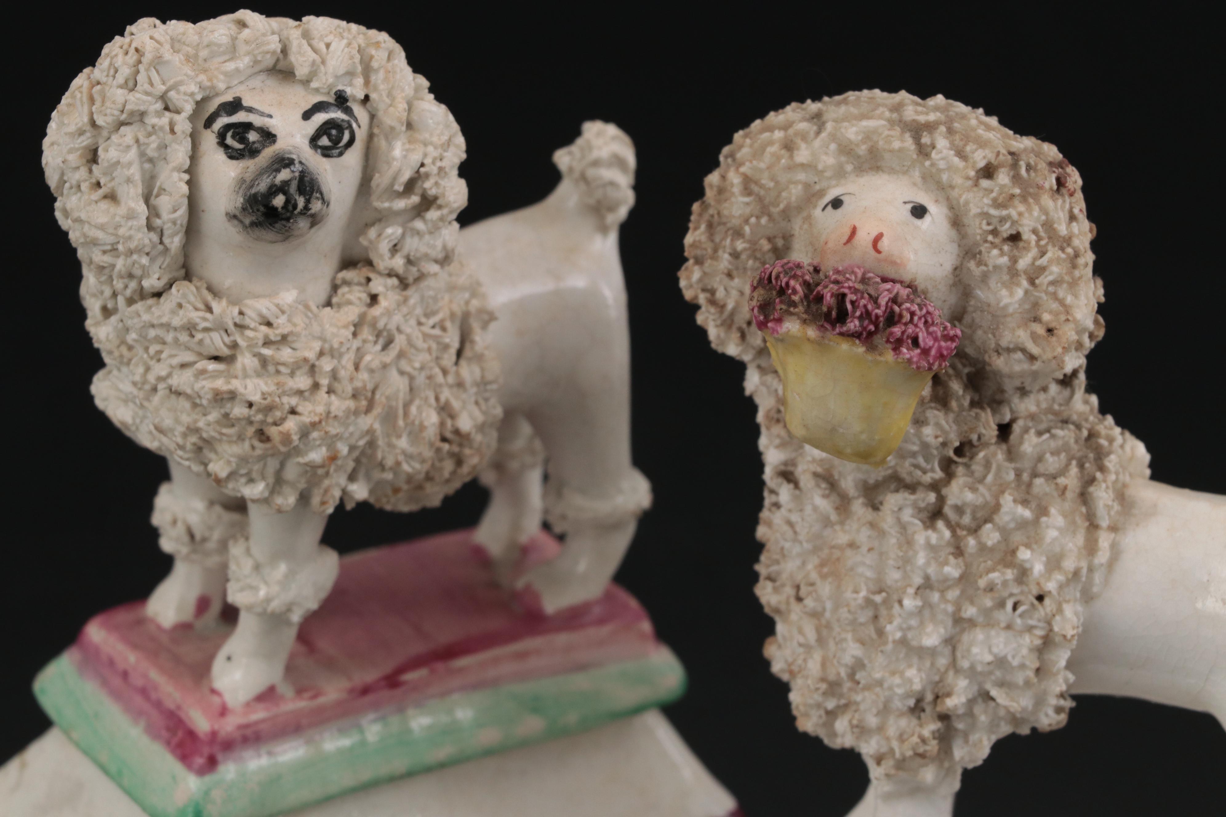 Staffordshire Confetti Poodle Figurines, Mid to Late 19th Century