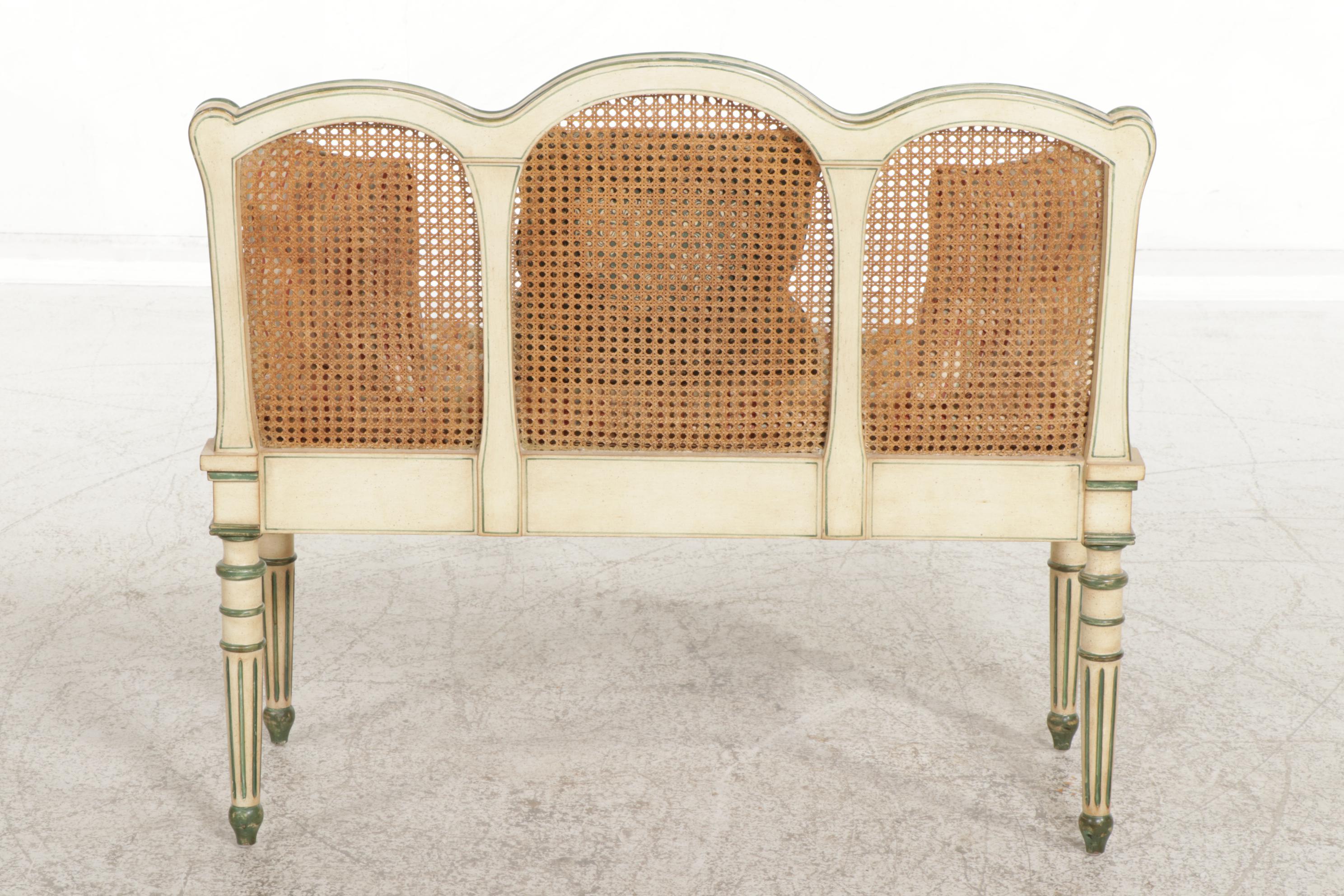 Harden Louis XVI Style Paint Decorated Cane Back Settee, Late 20th Century
