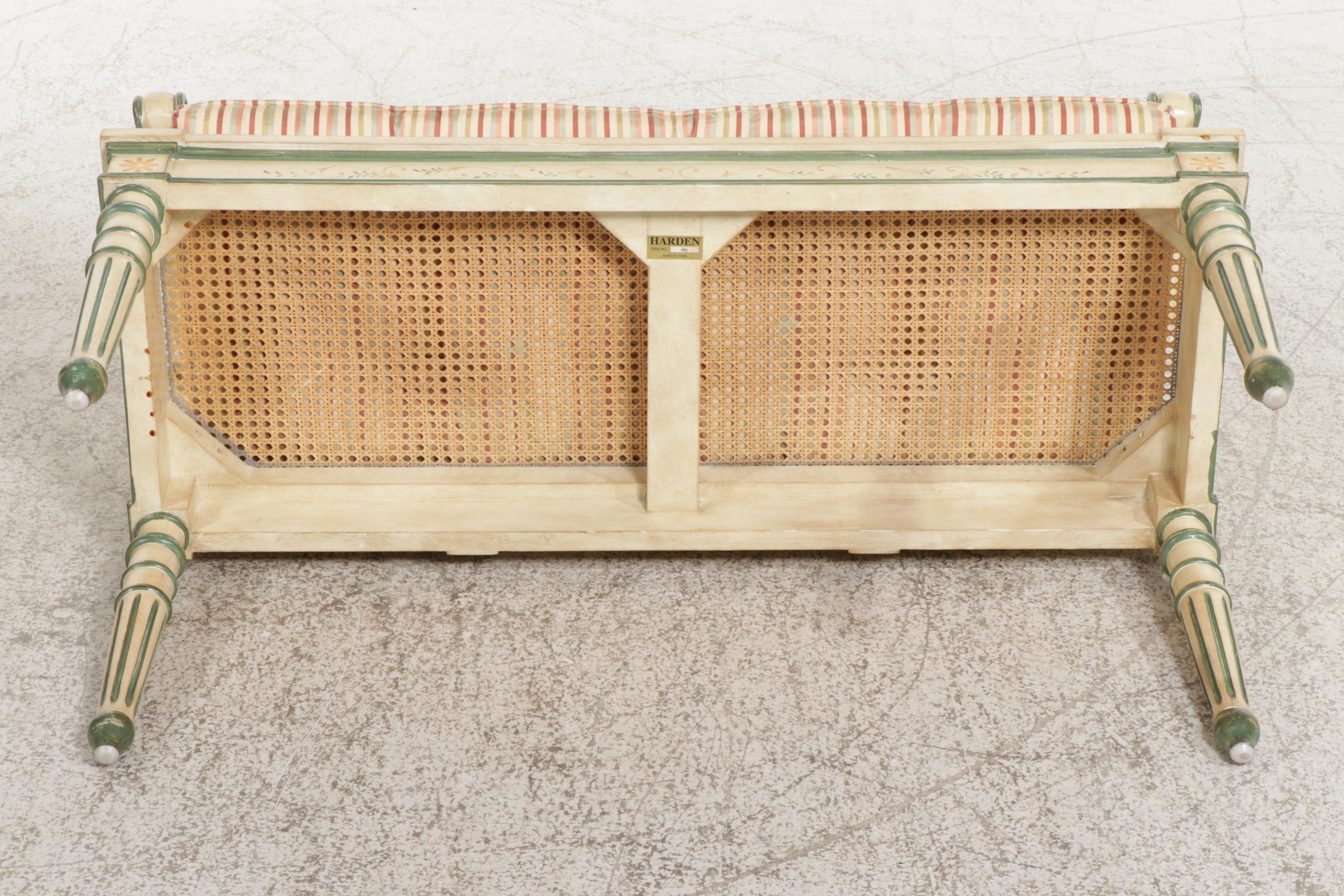 Harden Louis XVI Style Paint Decorated Cane Back Settee, Late 20th Century