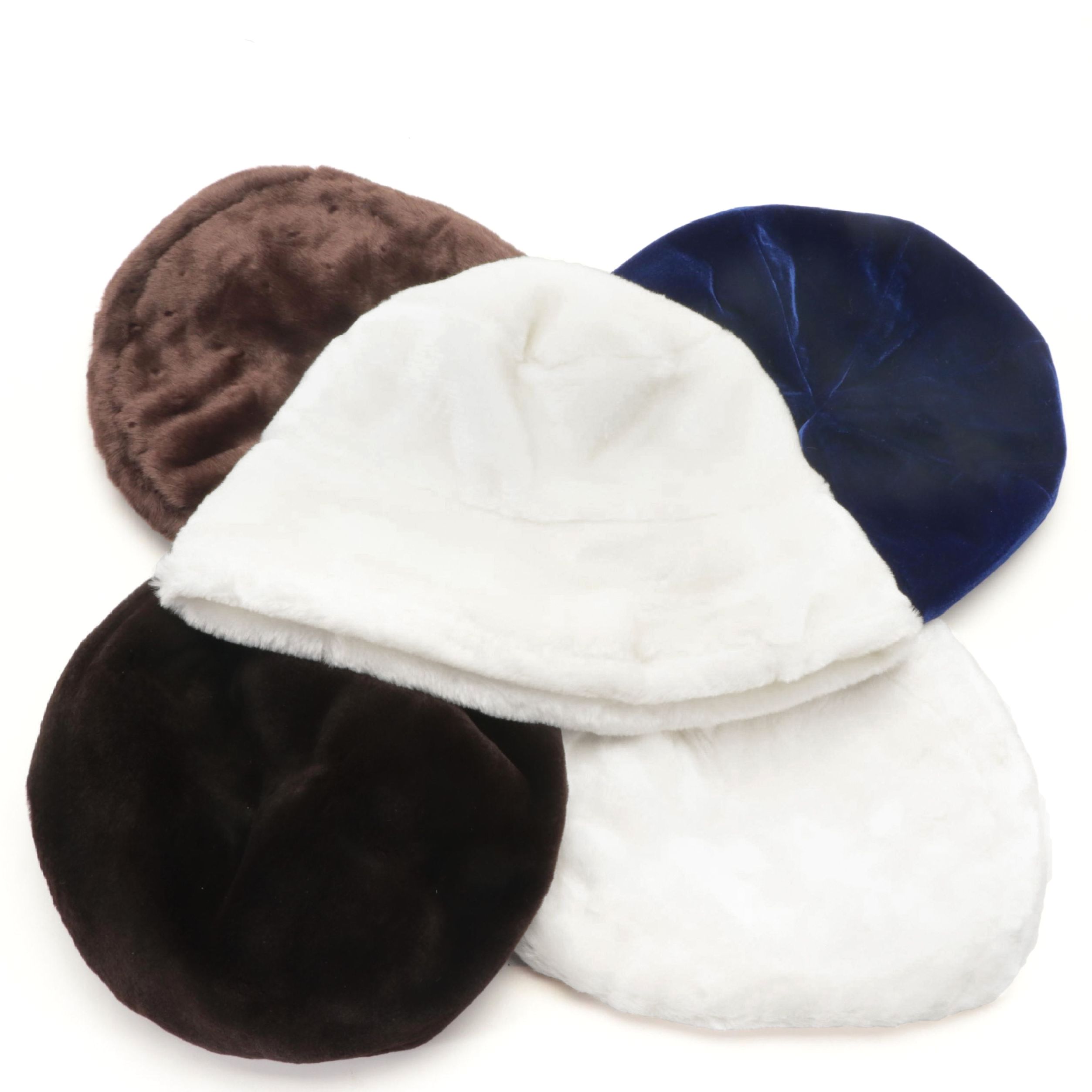 Velveteen and Faux Fur Berets and Bucket Hat