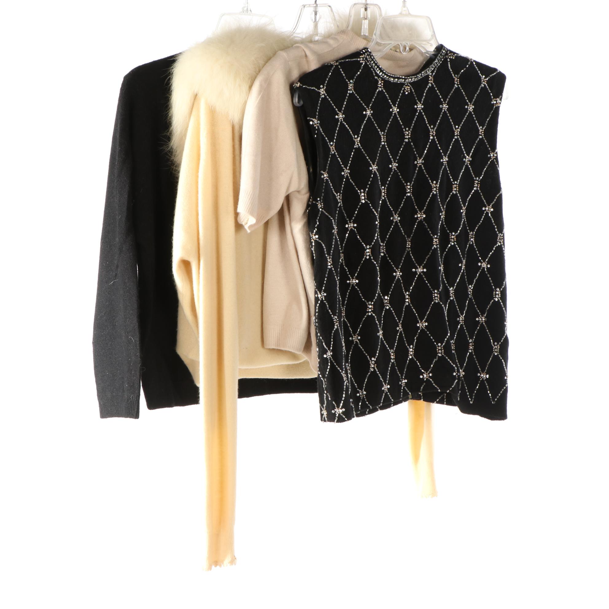 Ron Richard and Other Embellished and Fox Fur Trim Cardigans