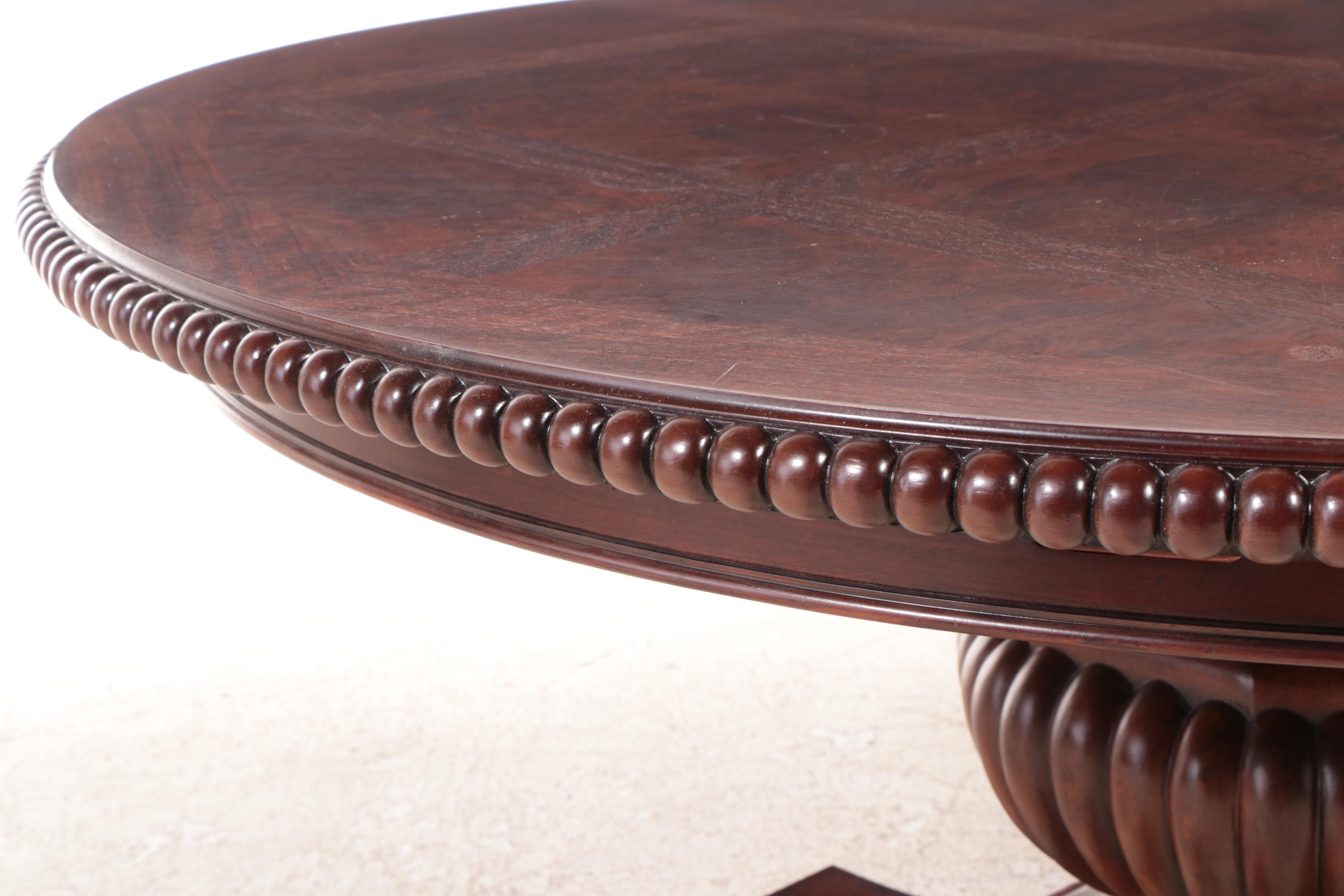 Classical Style Mahogany-Stained and Burlwood-Veneered Extending Dining Table