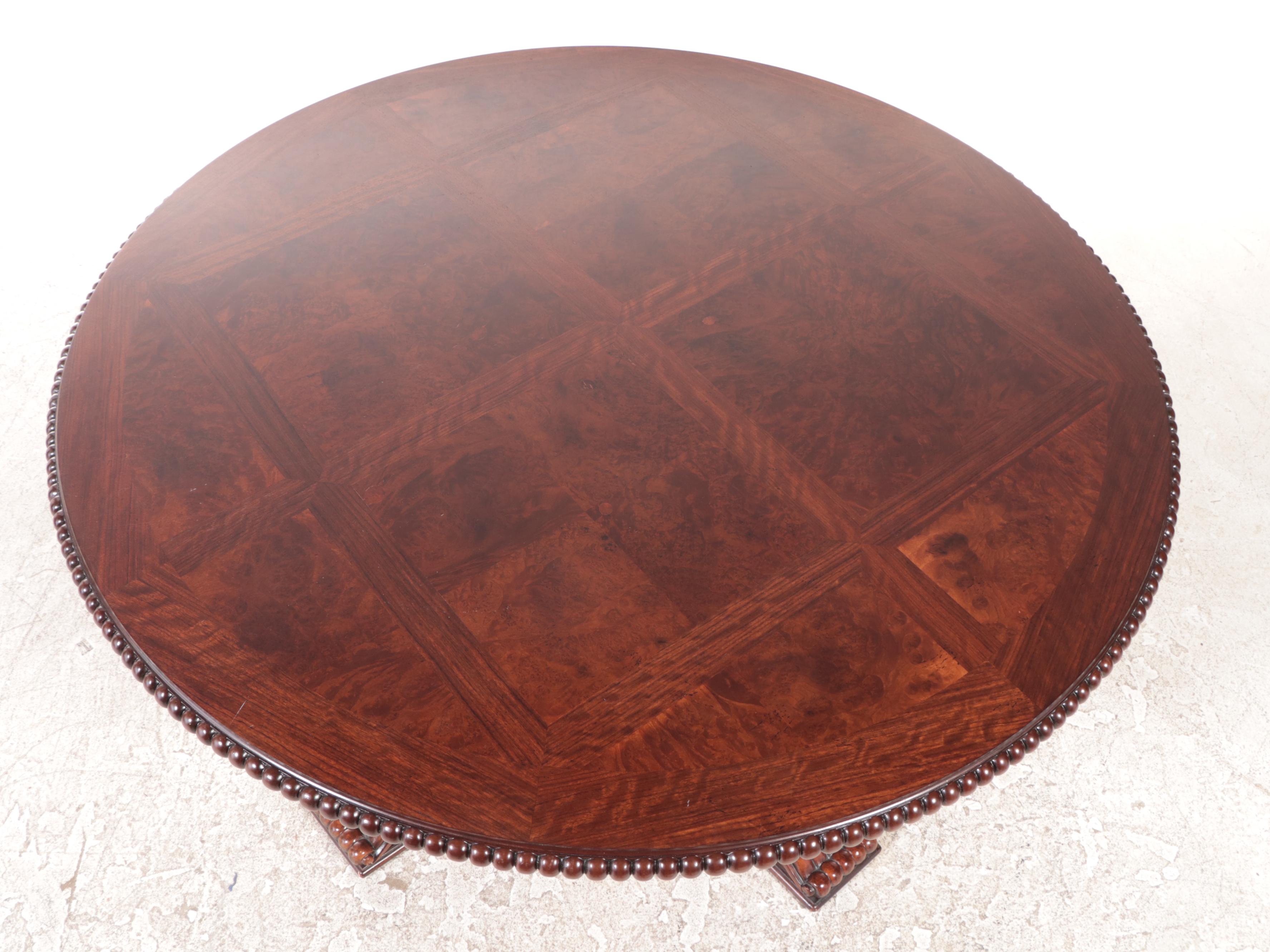 Classical Style Mahogany-Stained and Burlwood-Veneered Extending Dining Table