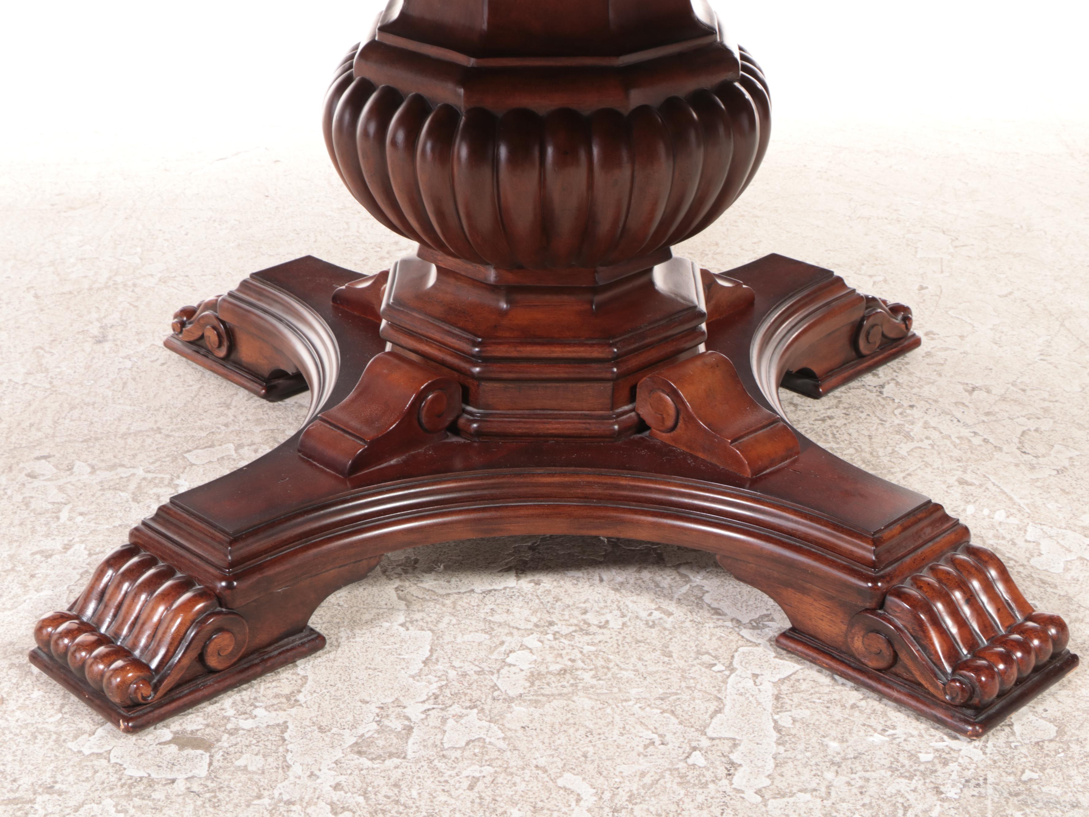 Classical Style Mahogany-Stained and Burlwood-Veneered Extending Dining Table