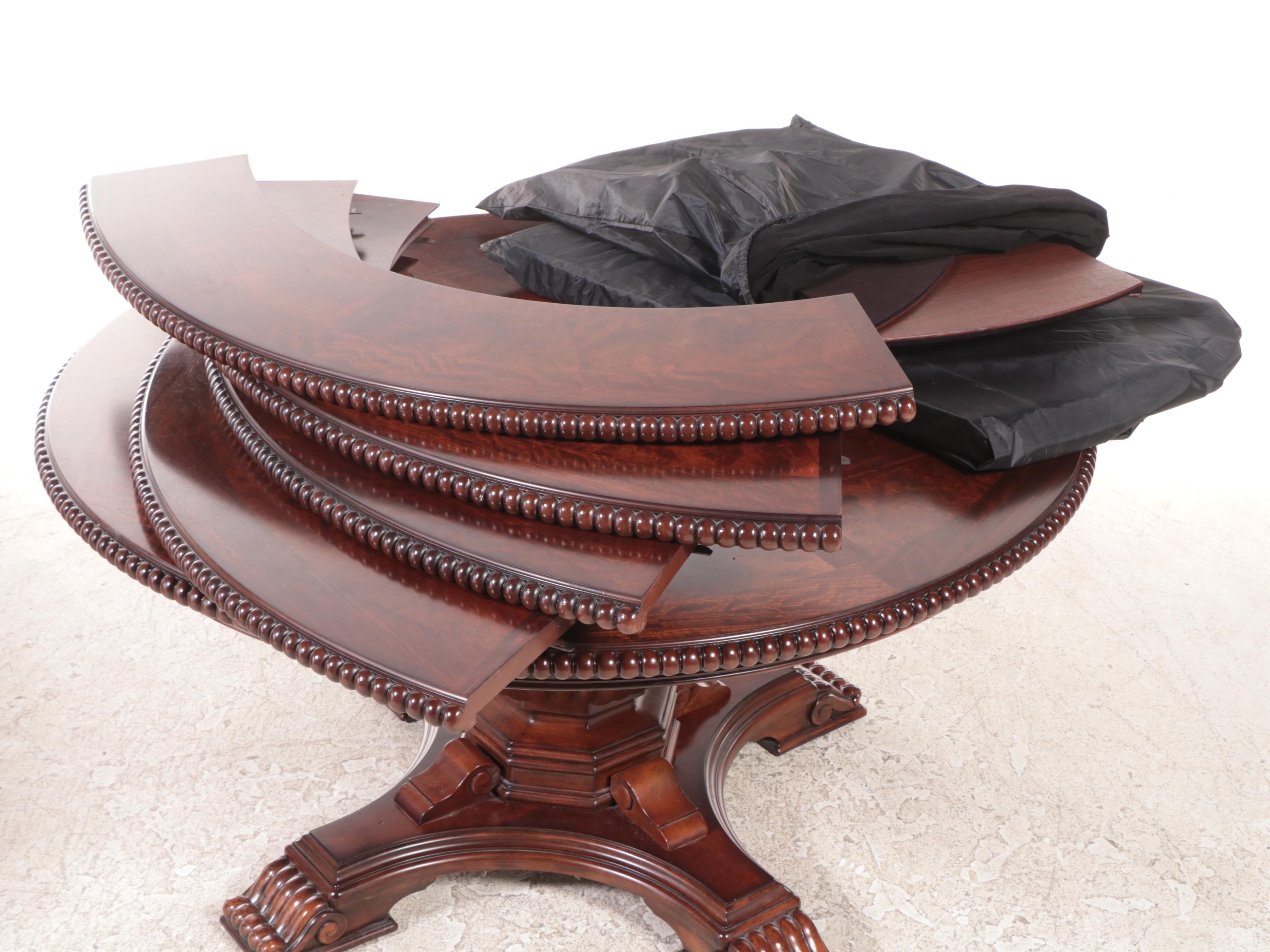 Classical Style Mahogany-Stained and Burlwood-Veneered Extending Dining Table
