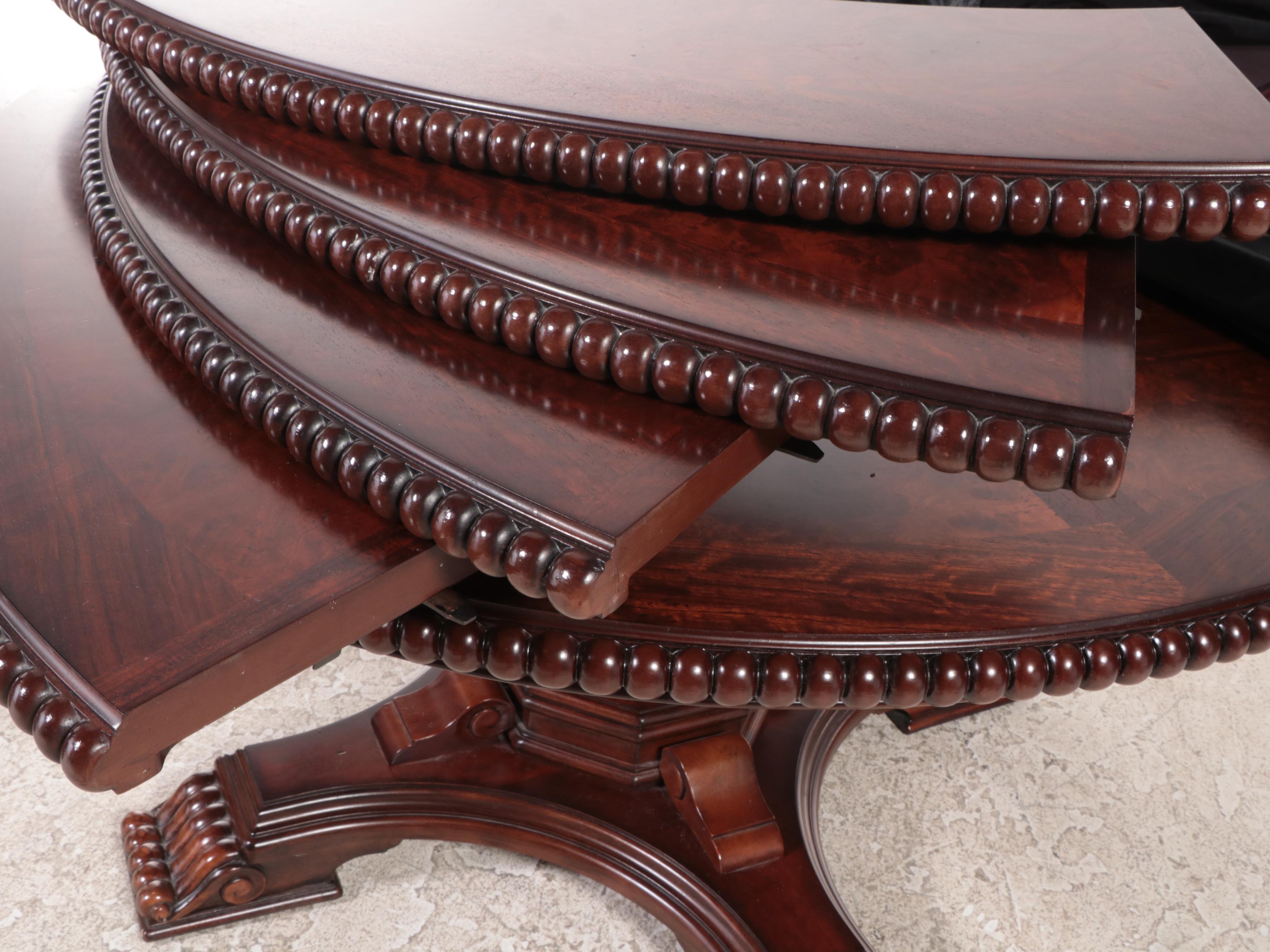Classical Style Mahogany-Stained and Burlwood-Veneered Extending Dining Table