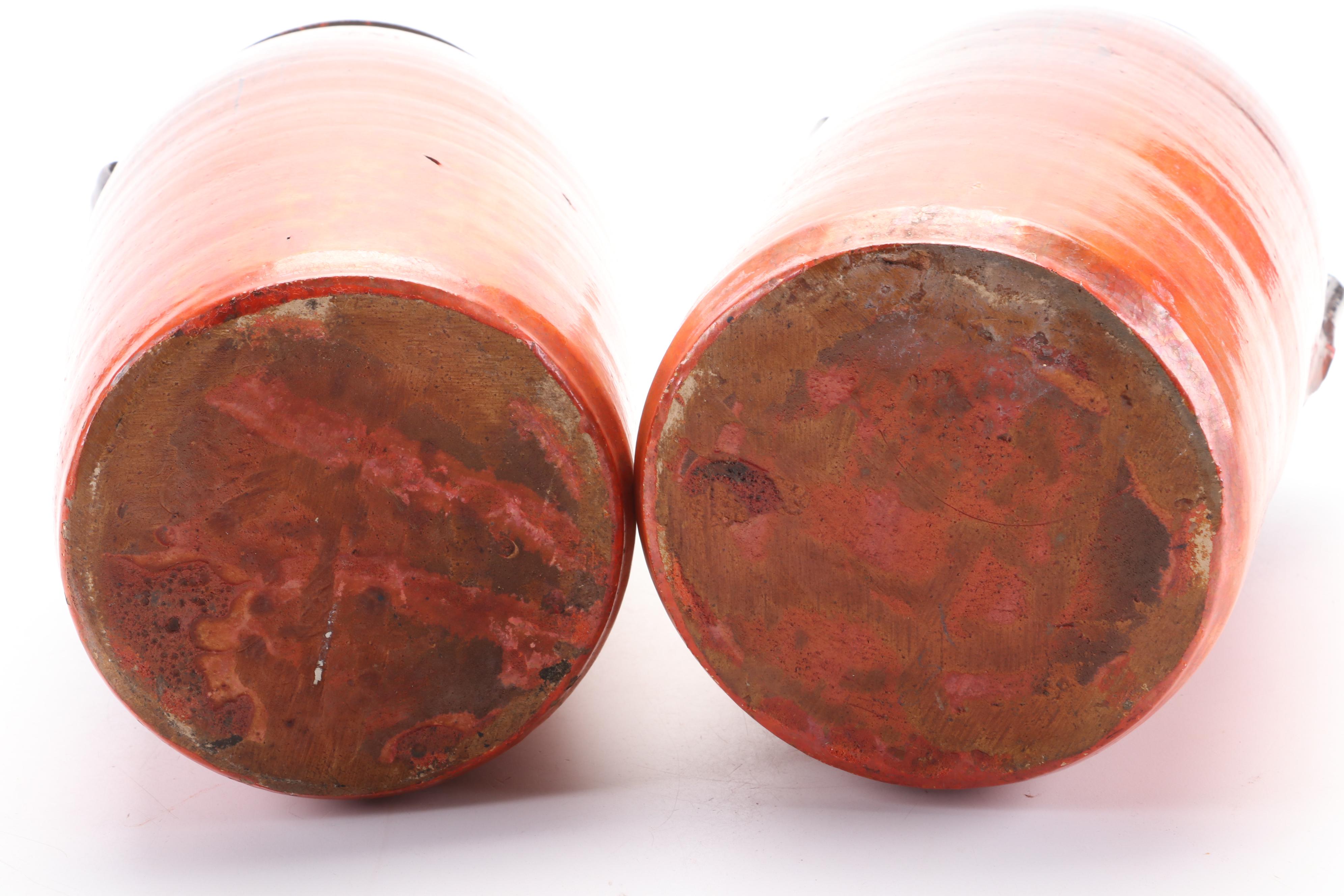 Pair of Art Pottery Vases with Handles, 20th Century