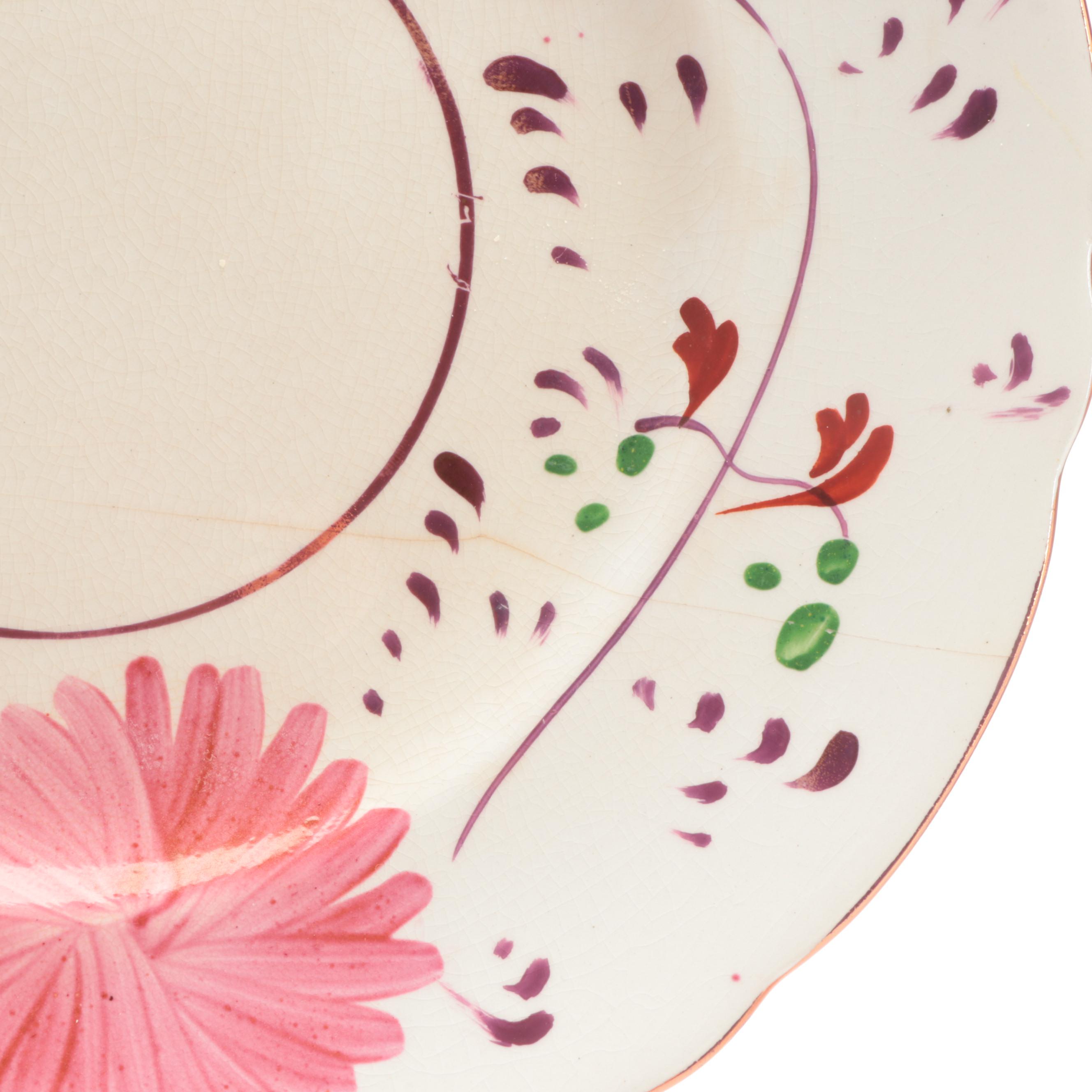 Allertons Ltd. Hand-Painted Lustreware Rimmed Plates, Early 20th Century