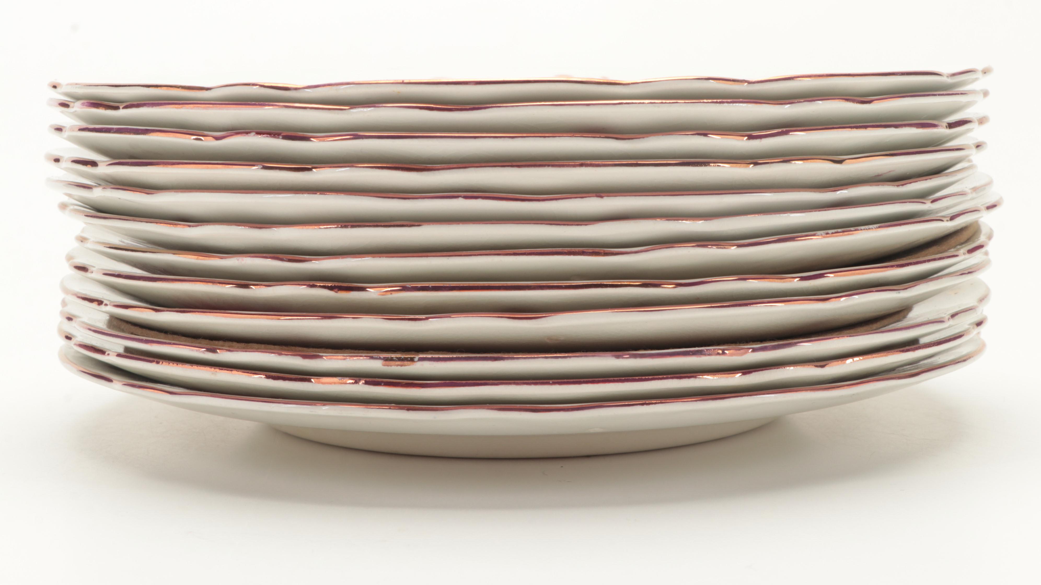 Allertons Ltd. Hand-Painted Lustreware Rimmed Plates, Early 20th Century