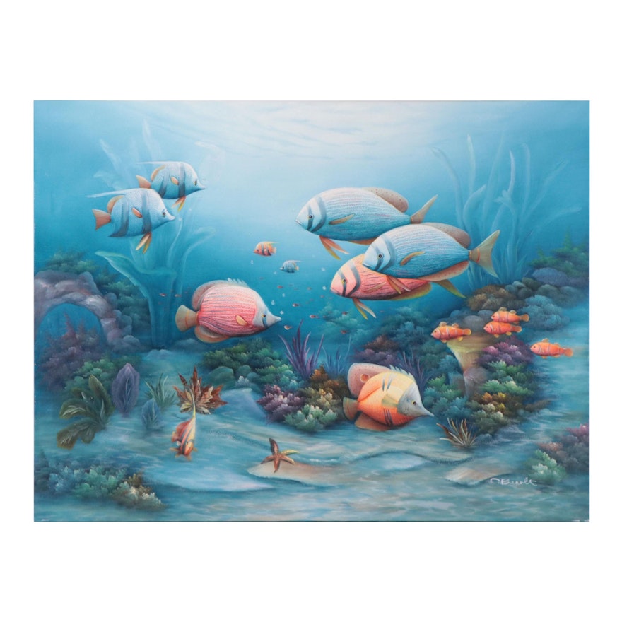 C. Benolt Oil Painting of Marine Life, Late 20th Century