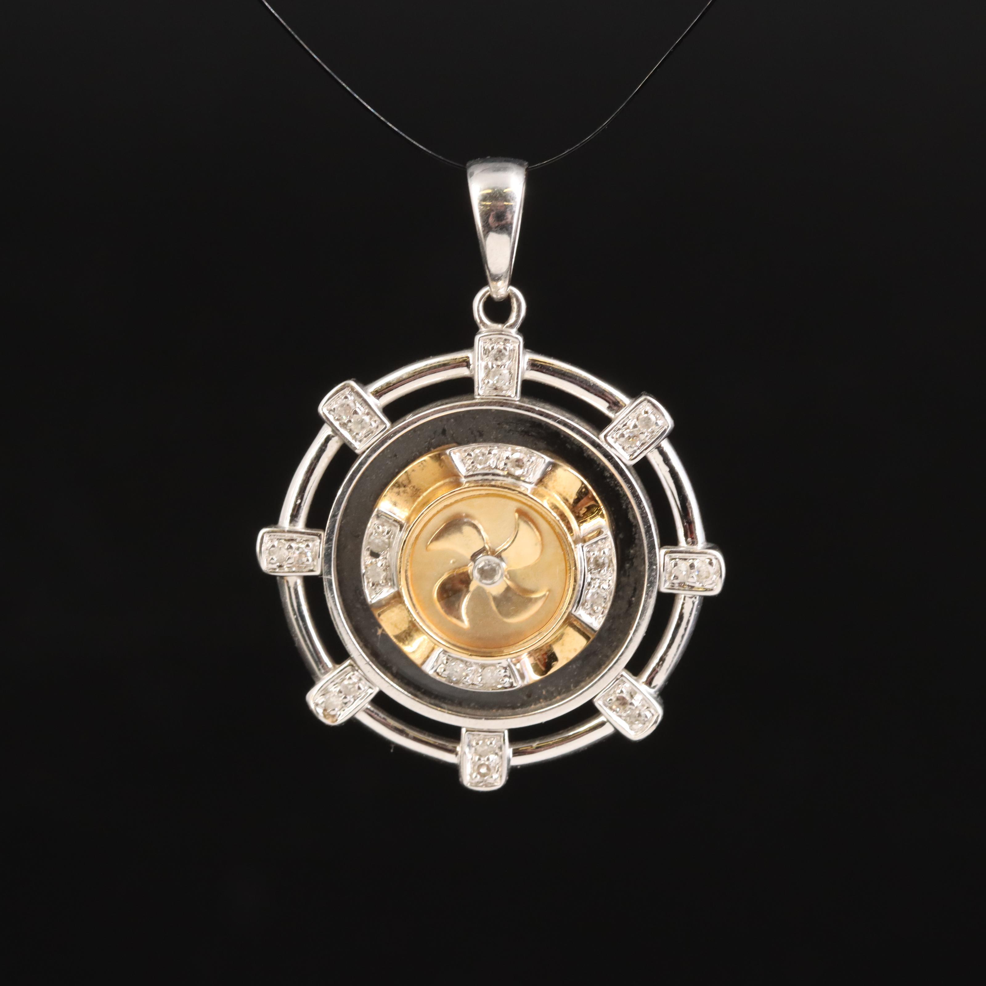 18K Two-Tone 0.16 CTW Diamond Pendant with Articulating Pinwheel