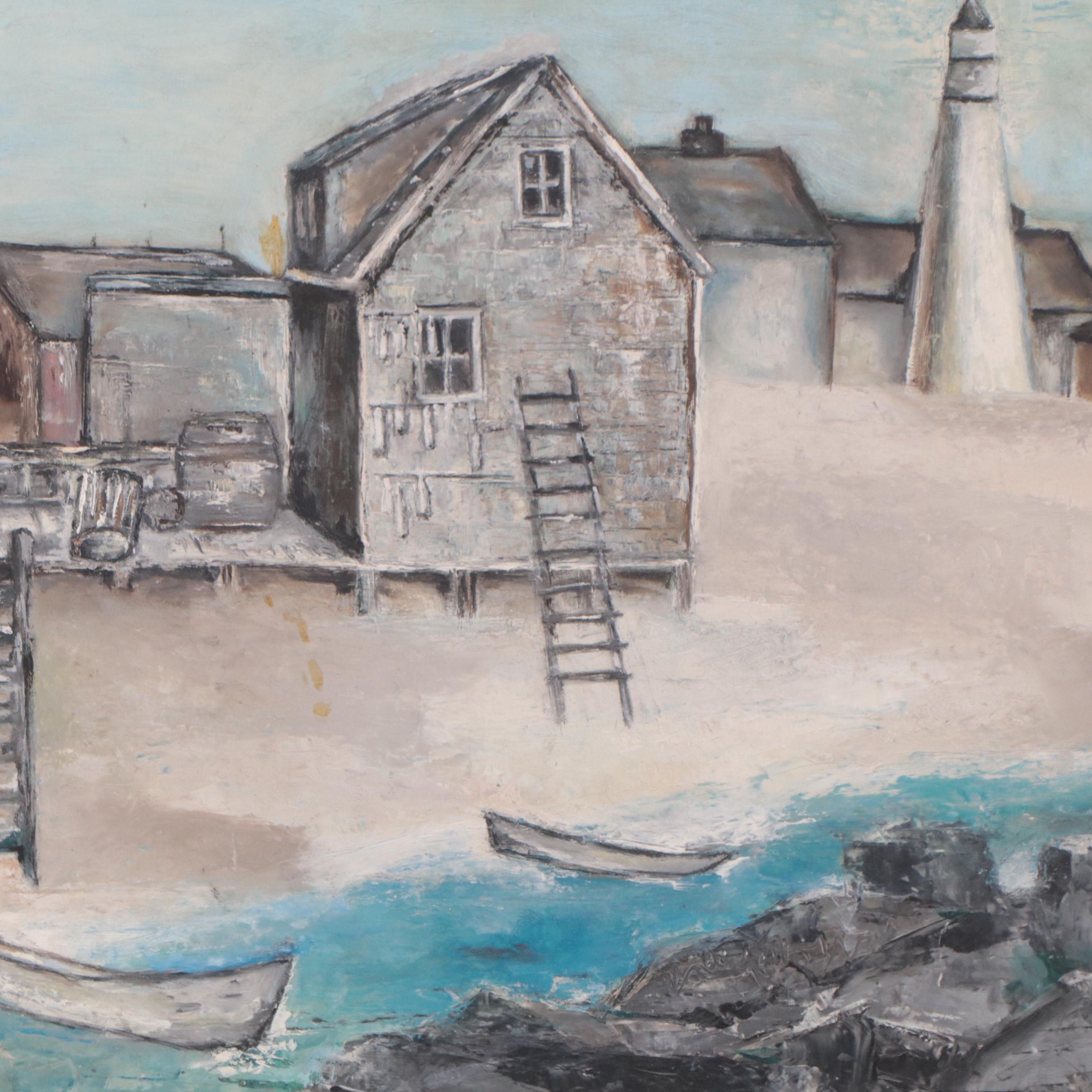 Coastal Landscape Oil Painting, Late 20th Century