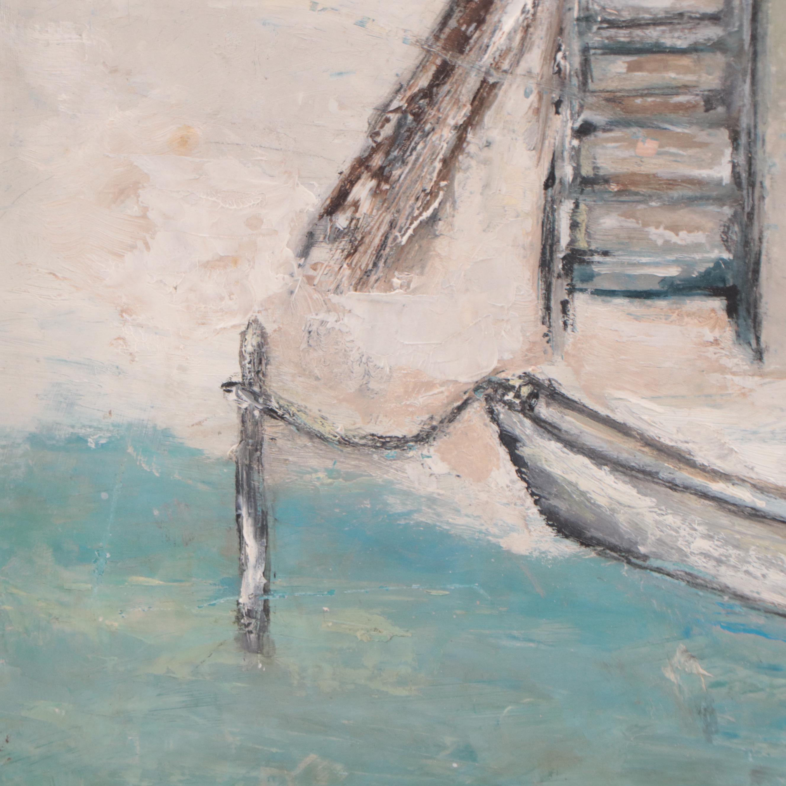 Coastal Landscape Oil Painting, Late 20th Century