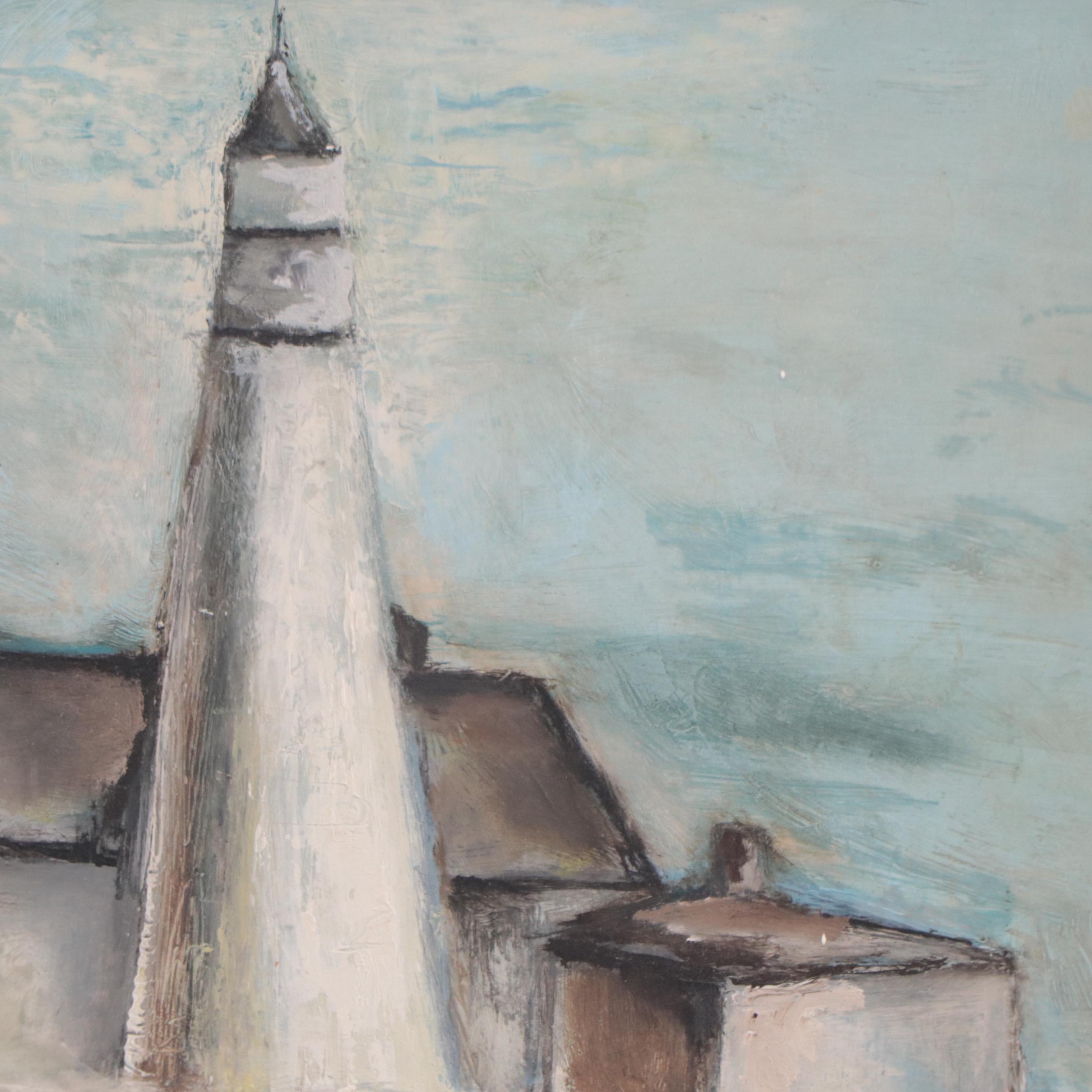 Coastal Landscape Oil Painting, Late 20th Century