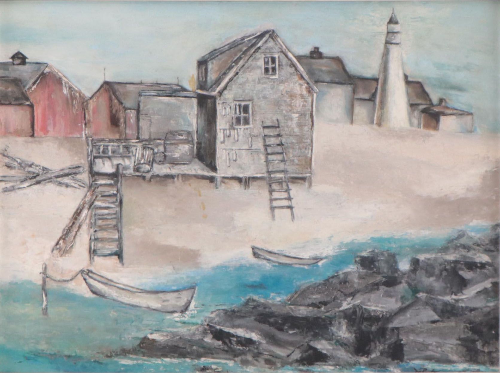 Coastal Landscape Oil Painting, Late 20th Century