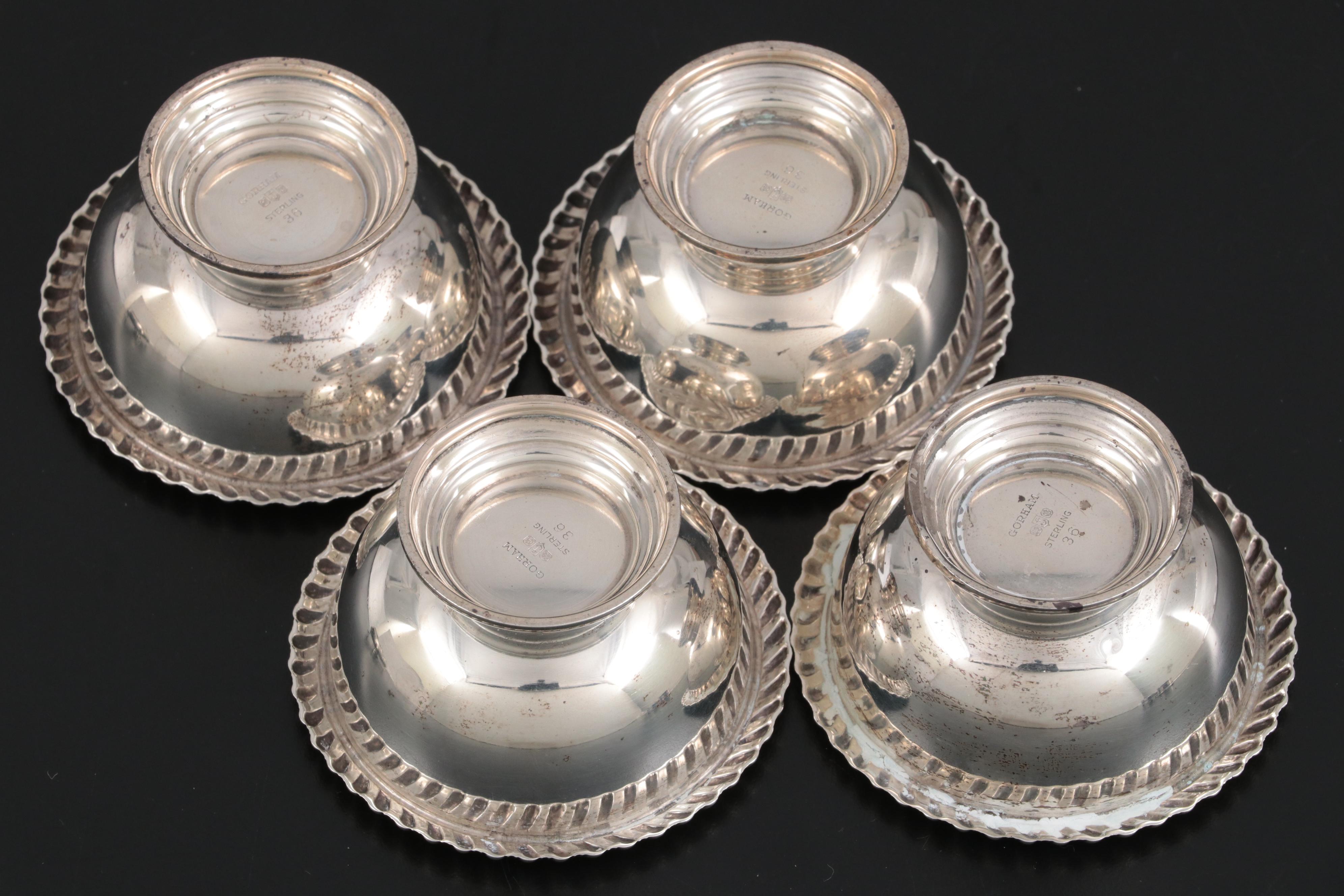 Gorham, David Hennell and Other Sterling Silver Salt Cellars with Cobalt Inserts