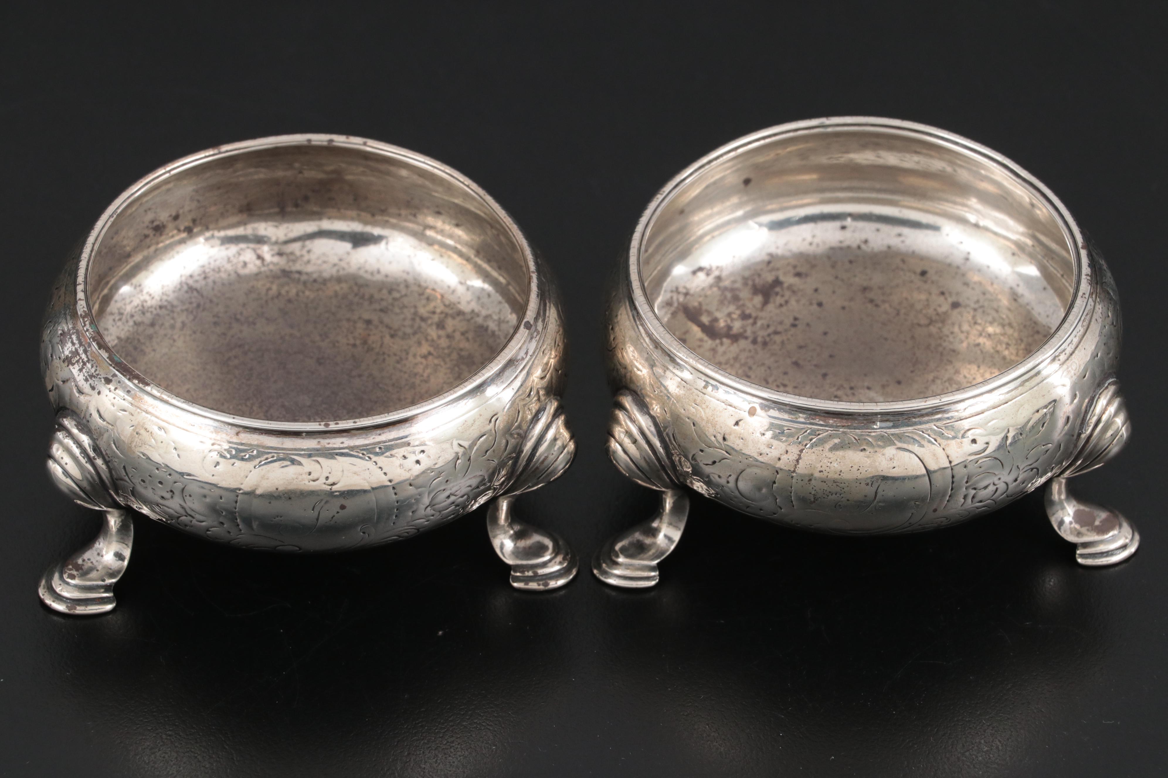 Gorham, David Hennell and Other Sterling Silver Salt Cellars with Cobalt Inserts