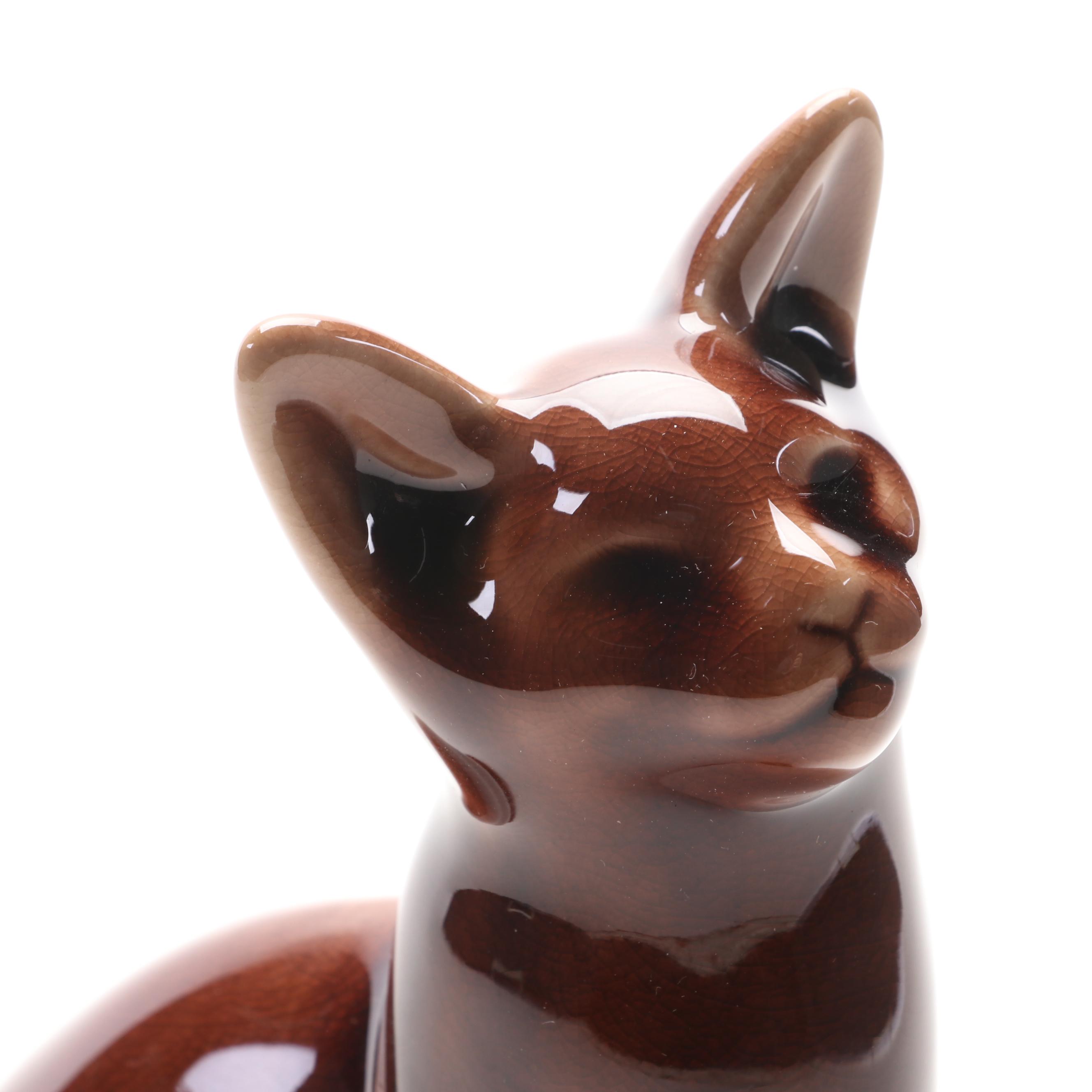Louise Abel for Rookwood Pottery Brown Glazed Cat Figurine, 2015