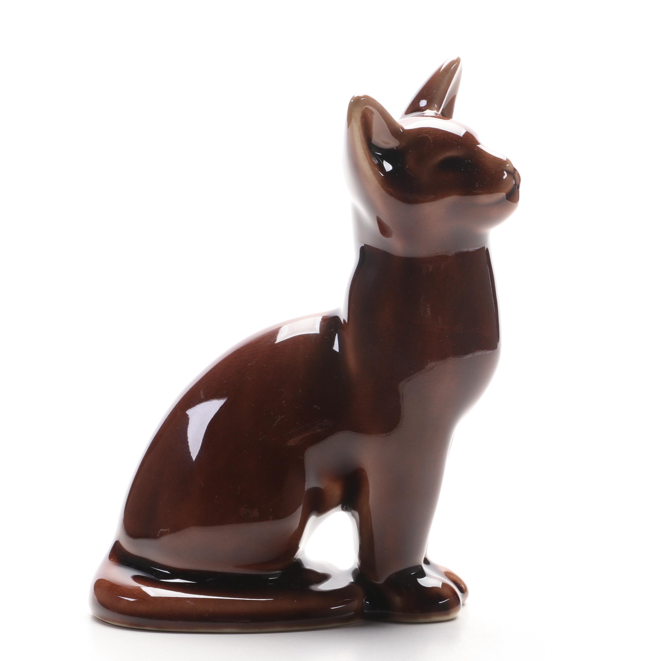 Louise Abel for Rookwood Pottery Brown Glazed Cat Figurine, 2015