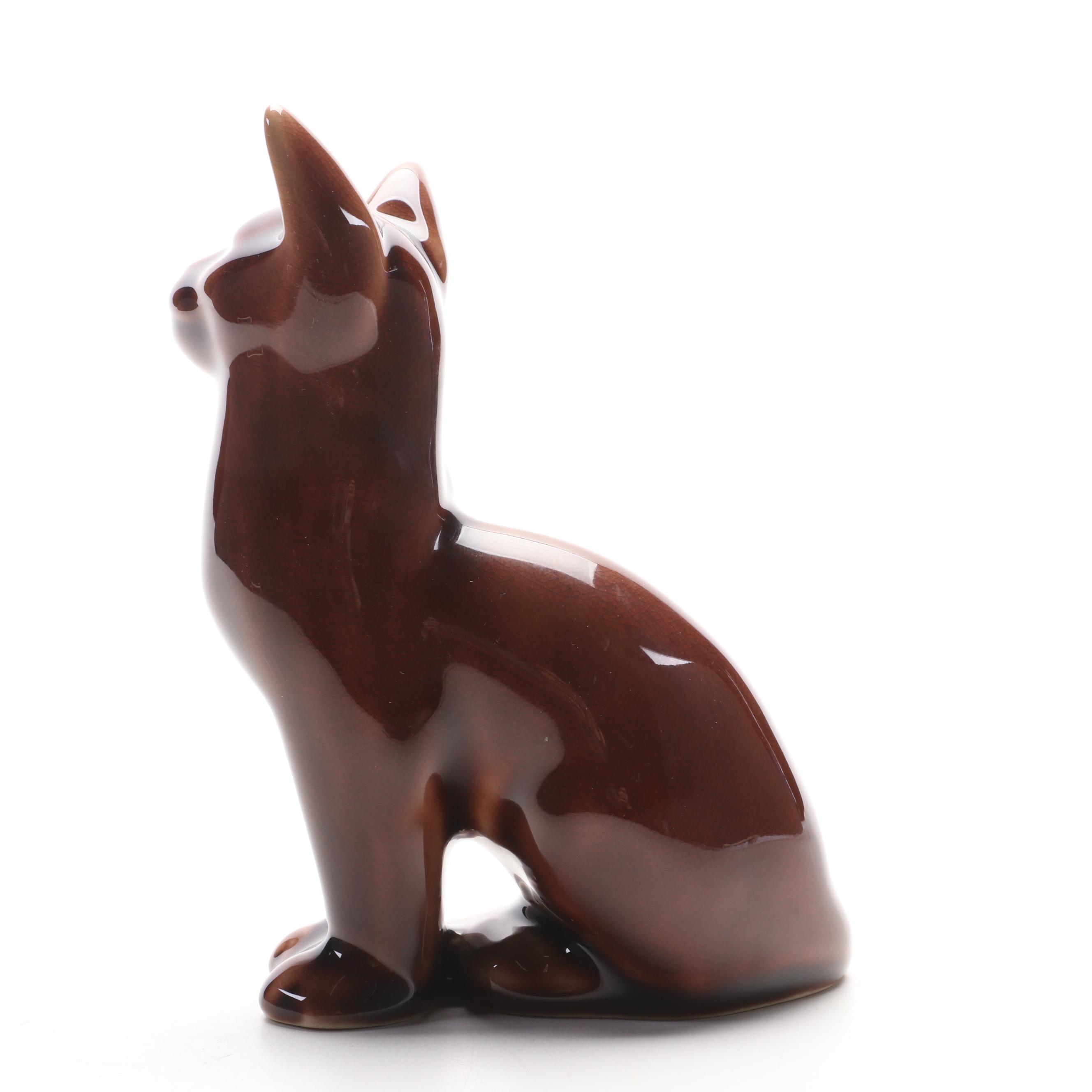 Louise Abel for Rookwood Pottery Brown Glazed Cat Figurine, 2015
