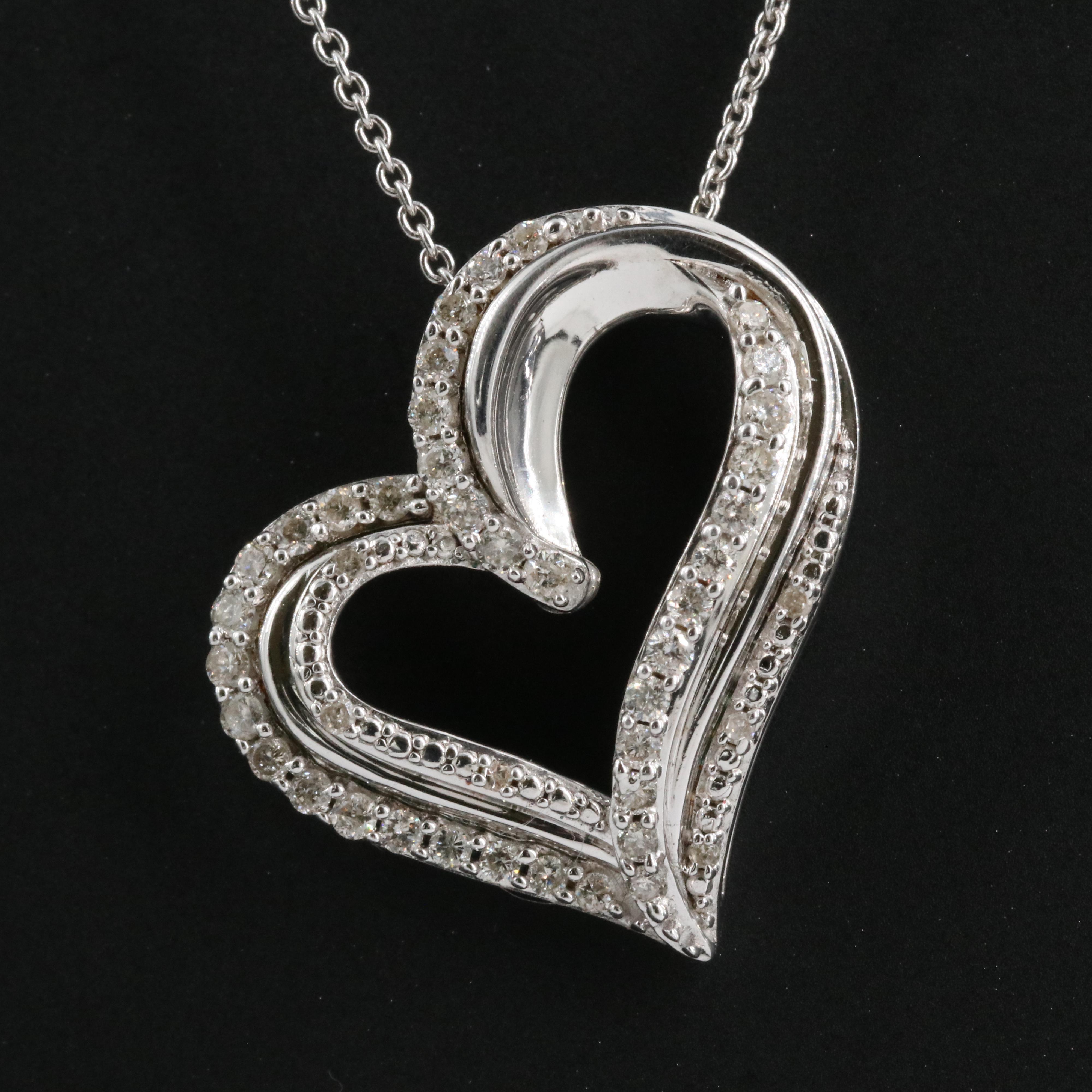 Sterling Diamond Heart Pendant Necklace