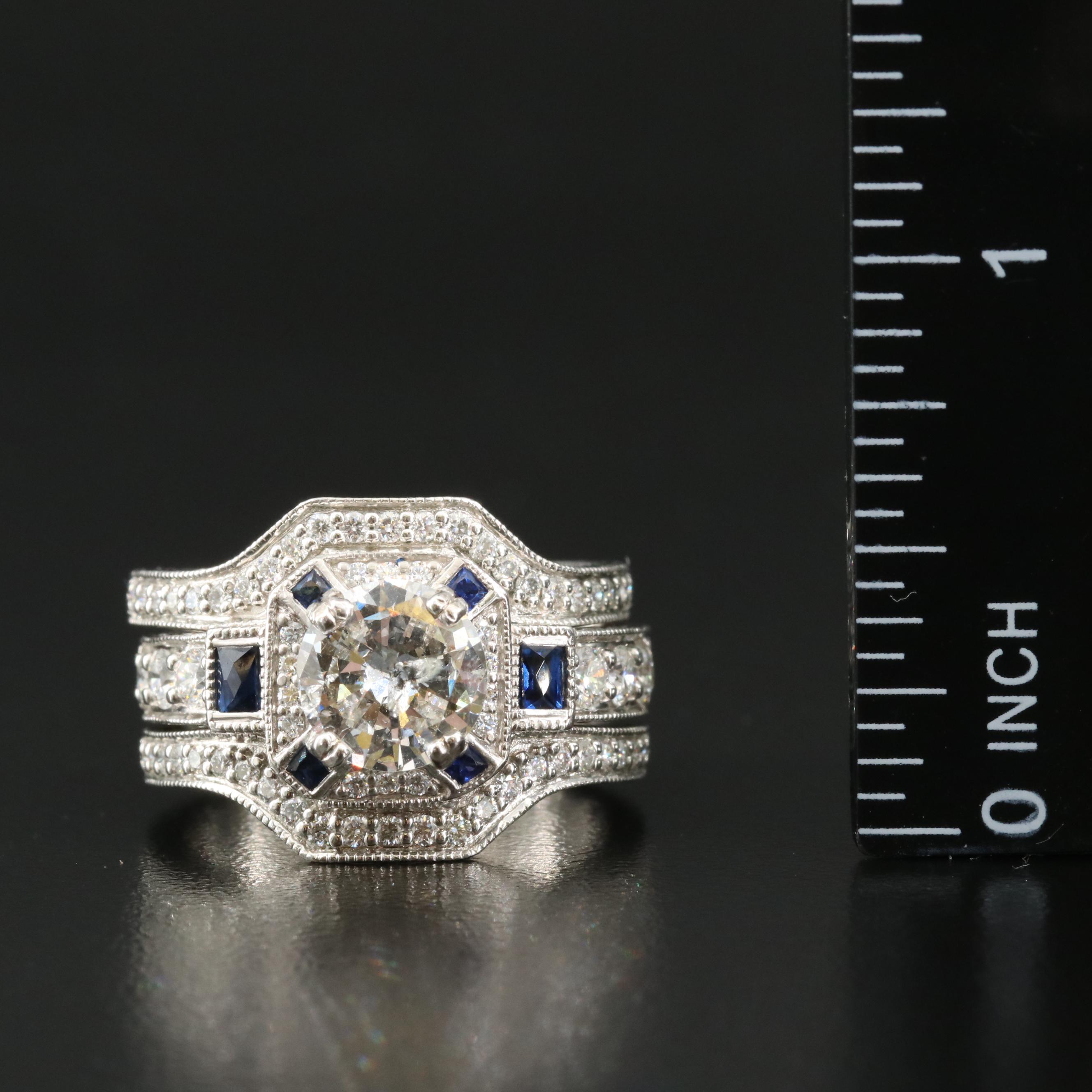 Platinum 2.71 CTW Diamond and Sapphire Ring Set with Online Digital GIA Report