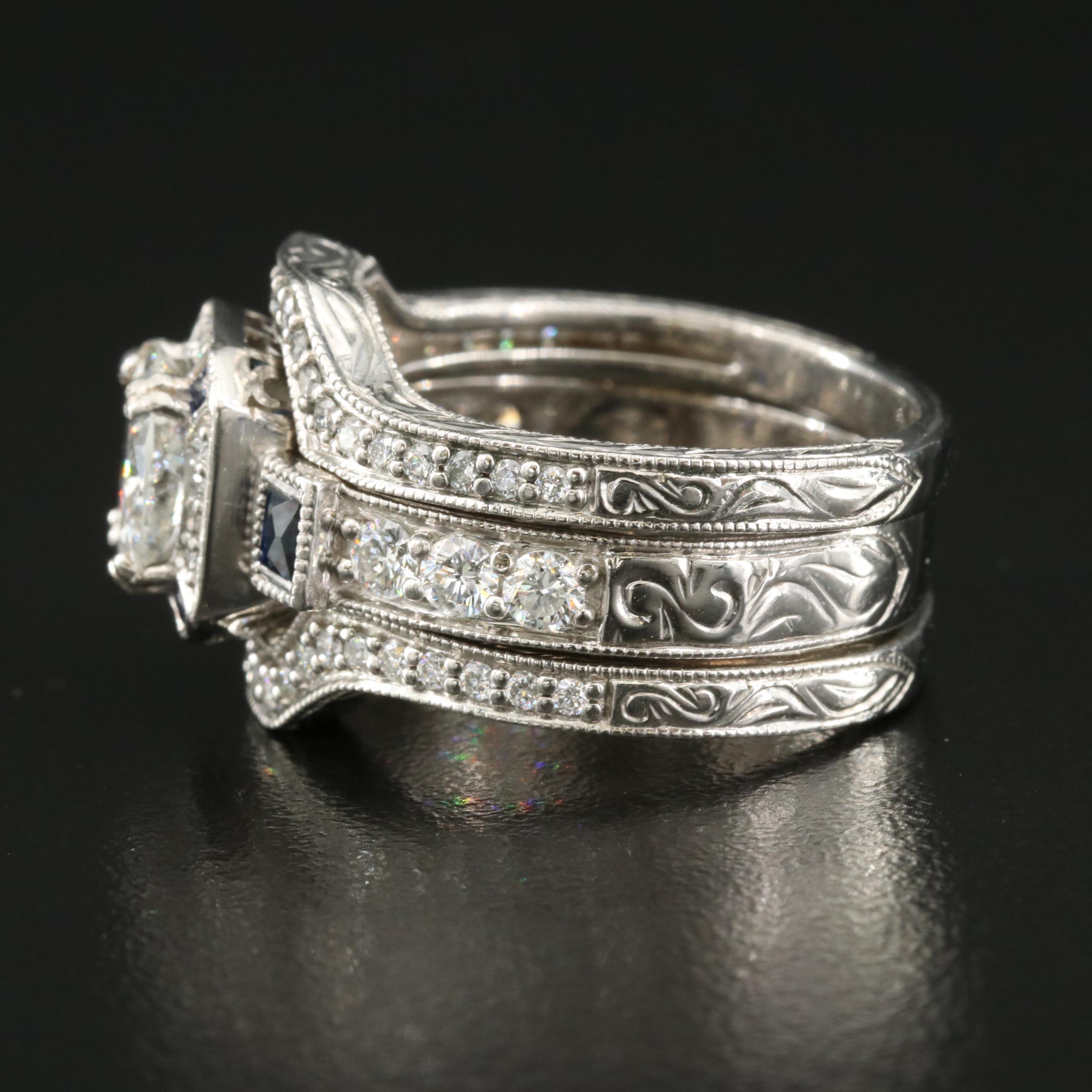 Platinum 2.71 CTW Diamond and Sapphire Ring Set with Online Digital GIA Report
