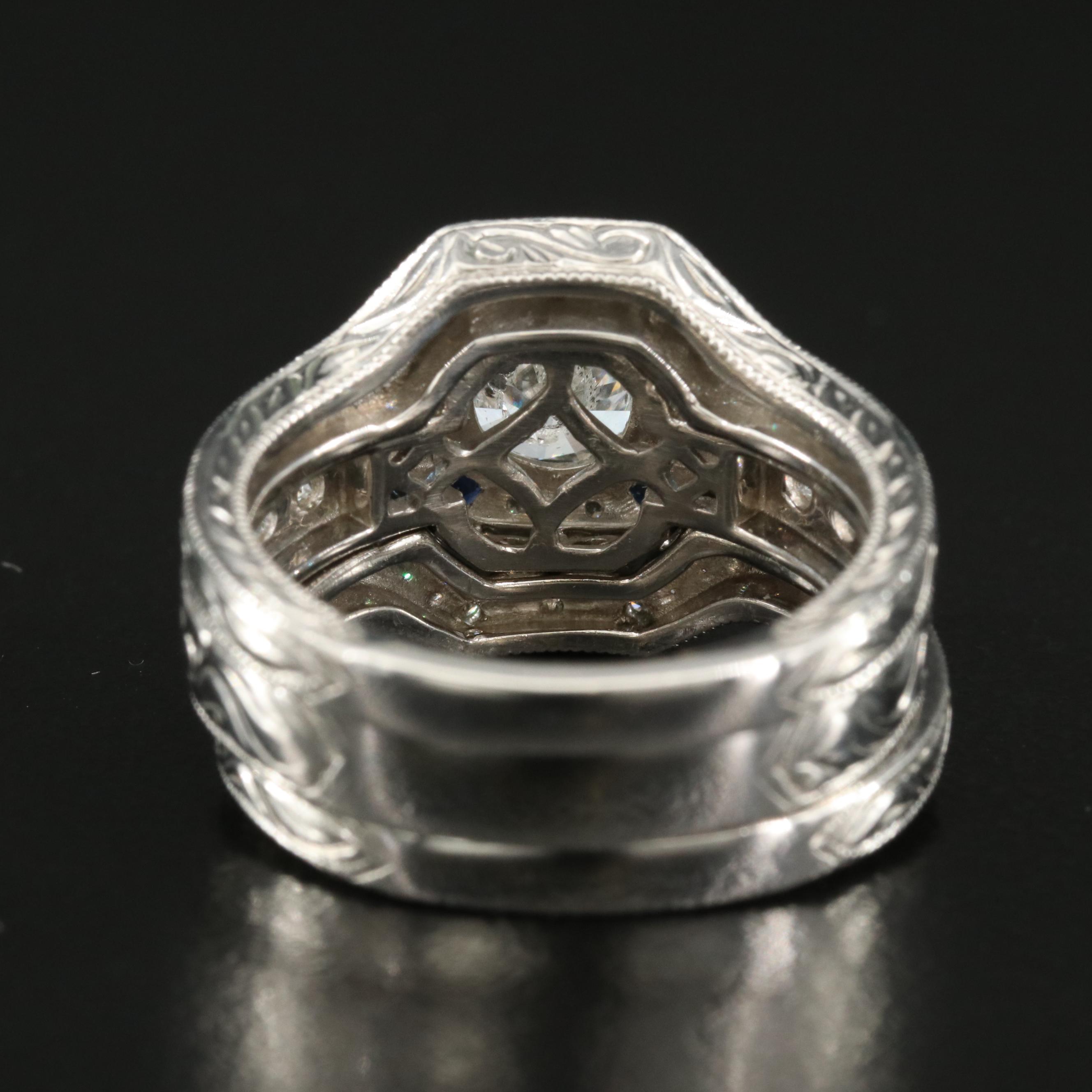 Platinum 2.71 CTW Diamond and Sapphire Ring Set with Online Digital GIA Report