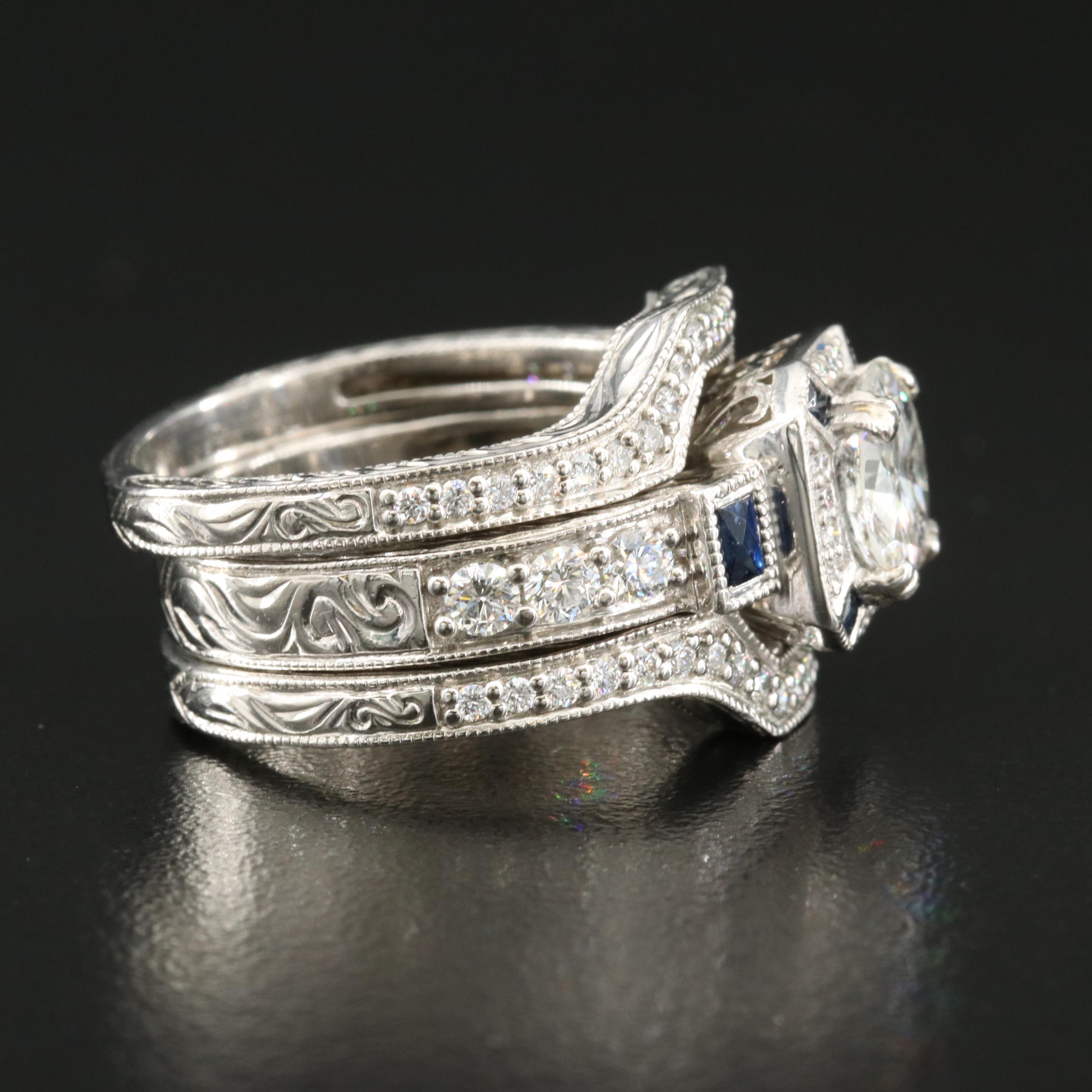 Platinum 2.71 CTW Diamond and Sapphire Ring Set with Online Digital GIA Report