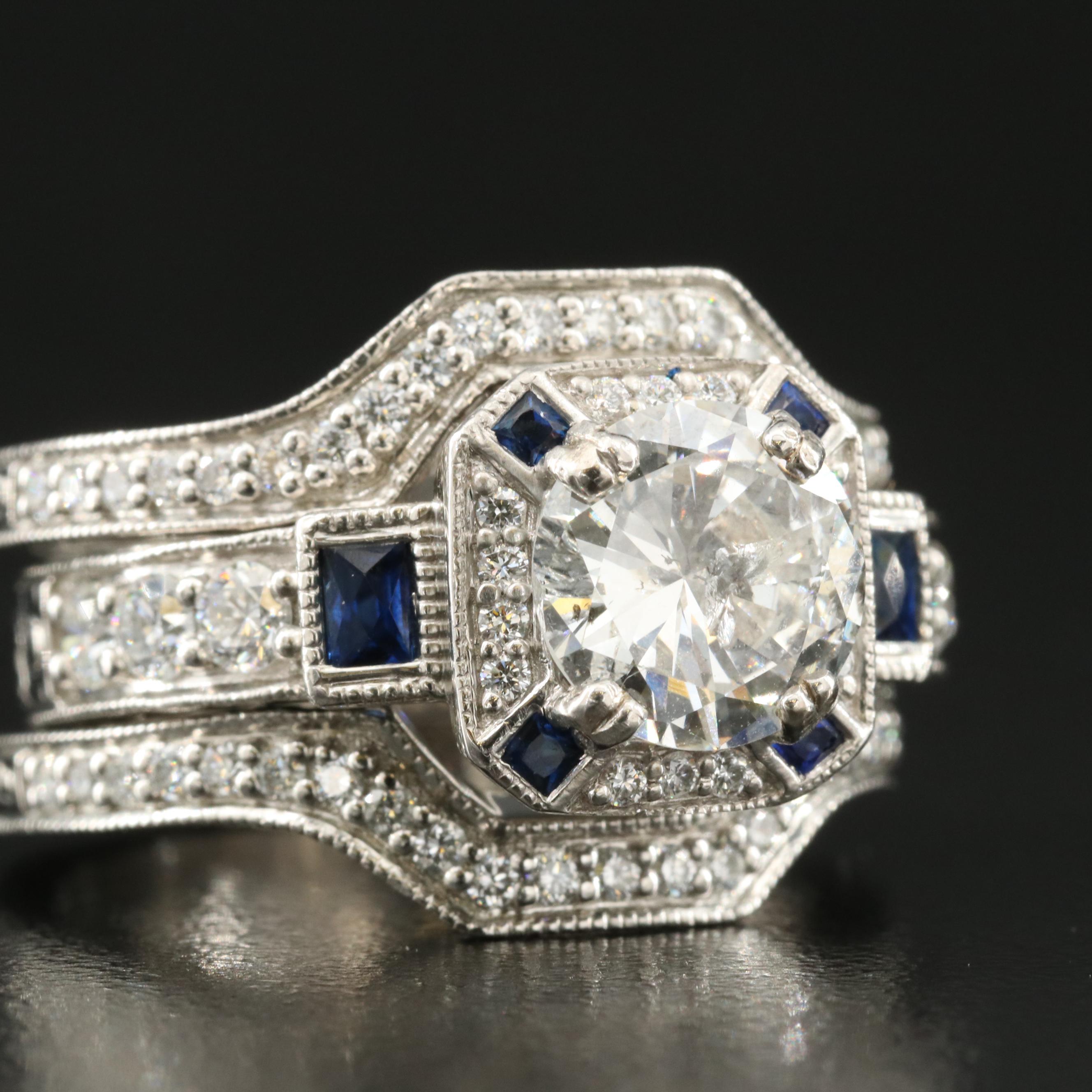 Platinum 2.71 CTW Diamond and Sapphire Ring Set with Online Digital GIA Report