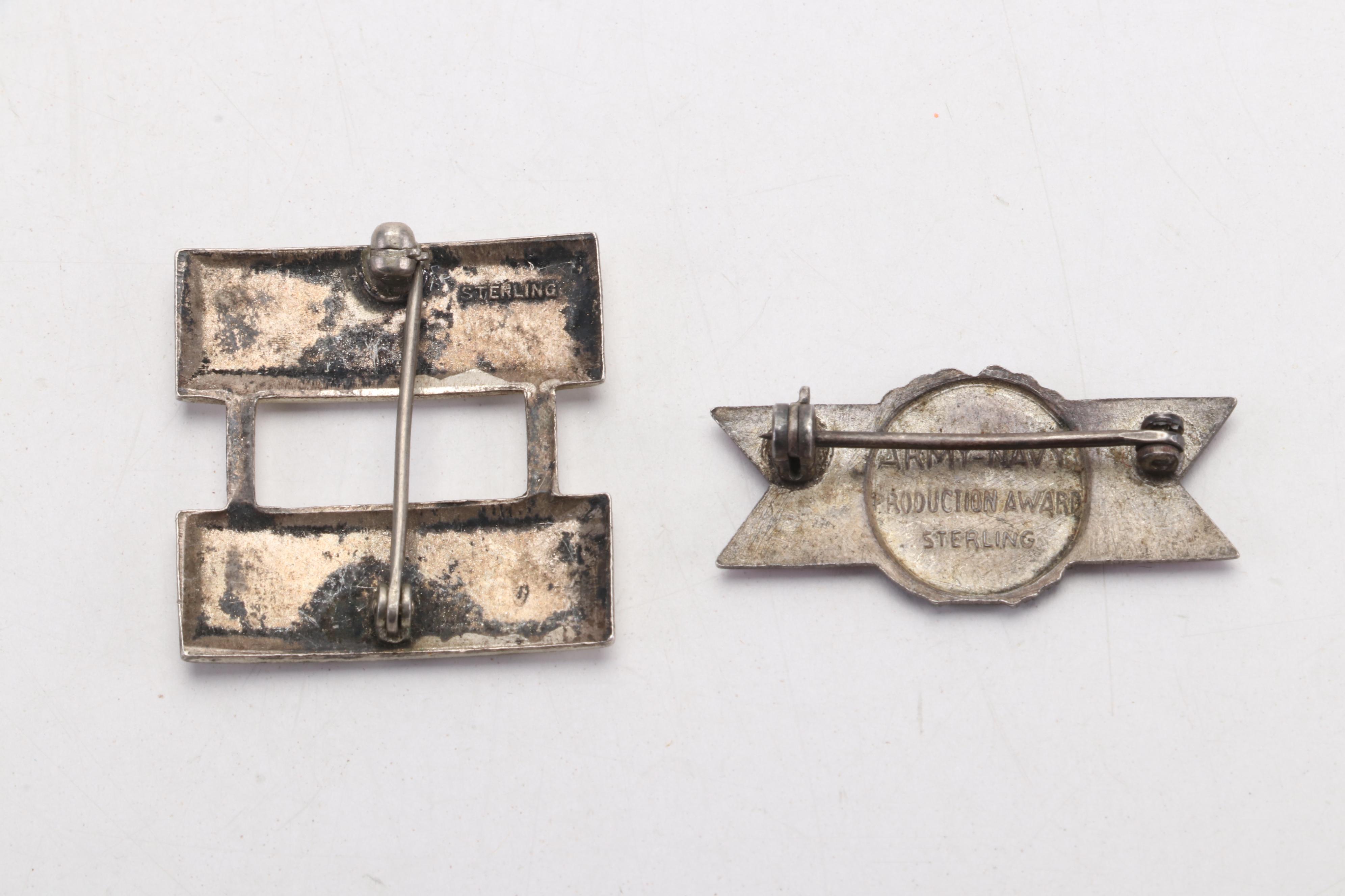 World War II Era U. S. Army Sterling Silver Military Pins