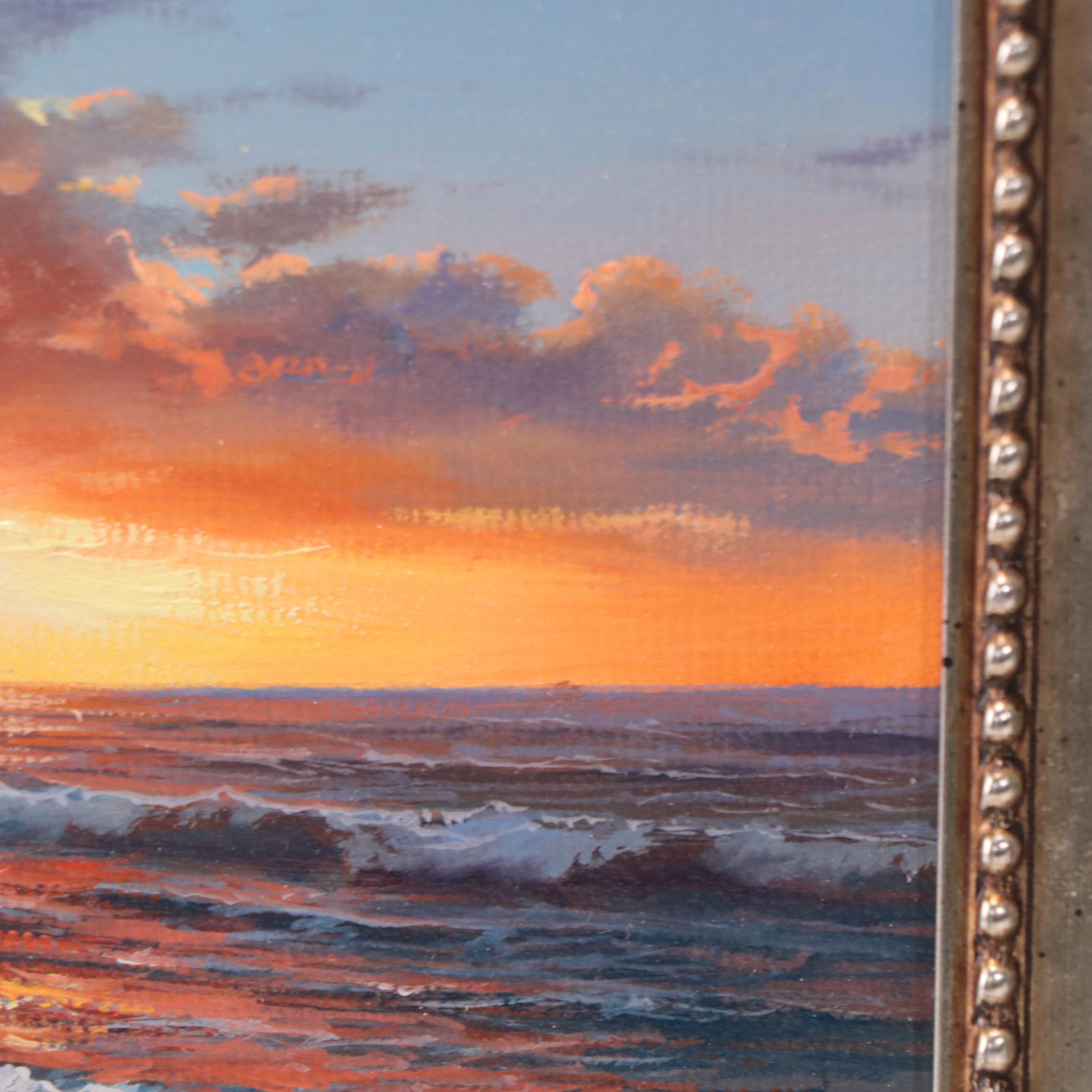 Jevgenijus Litvinas Seascape Oil Painting of Crashing Waves at Sunset