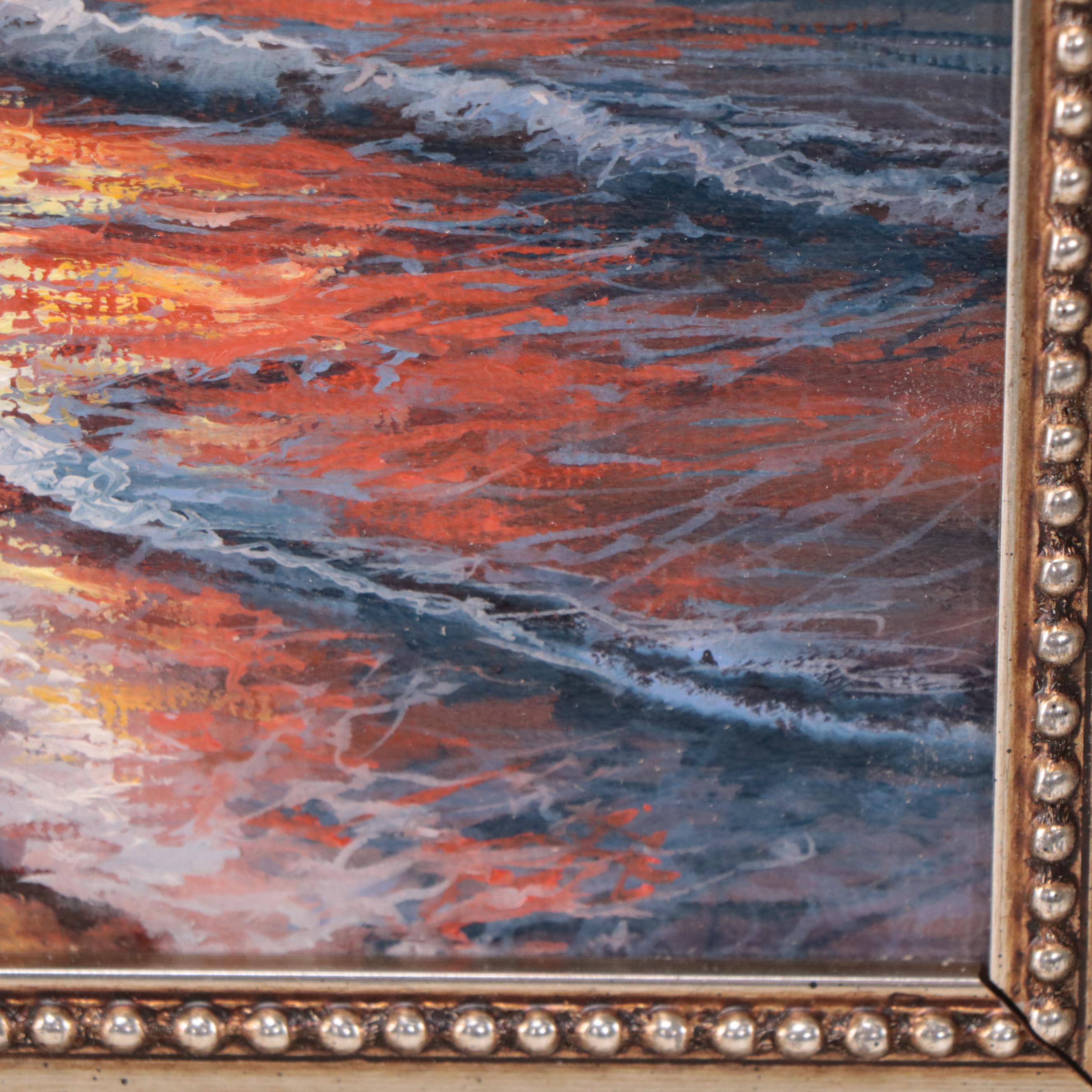 Jevgenijus Litvinas Seascape Oil Painting of Crashing Waves at Sunset