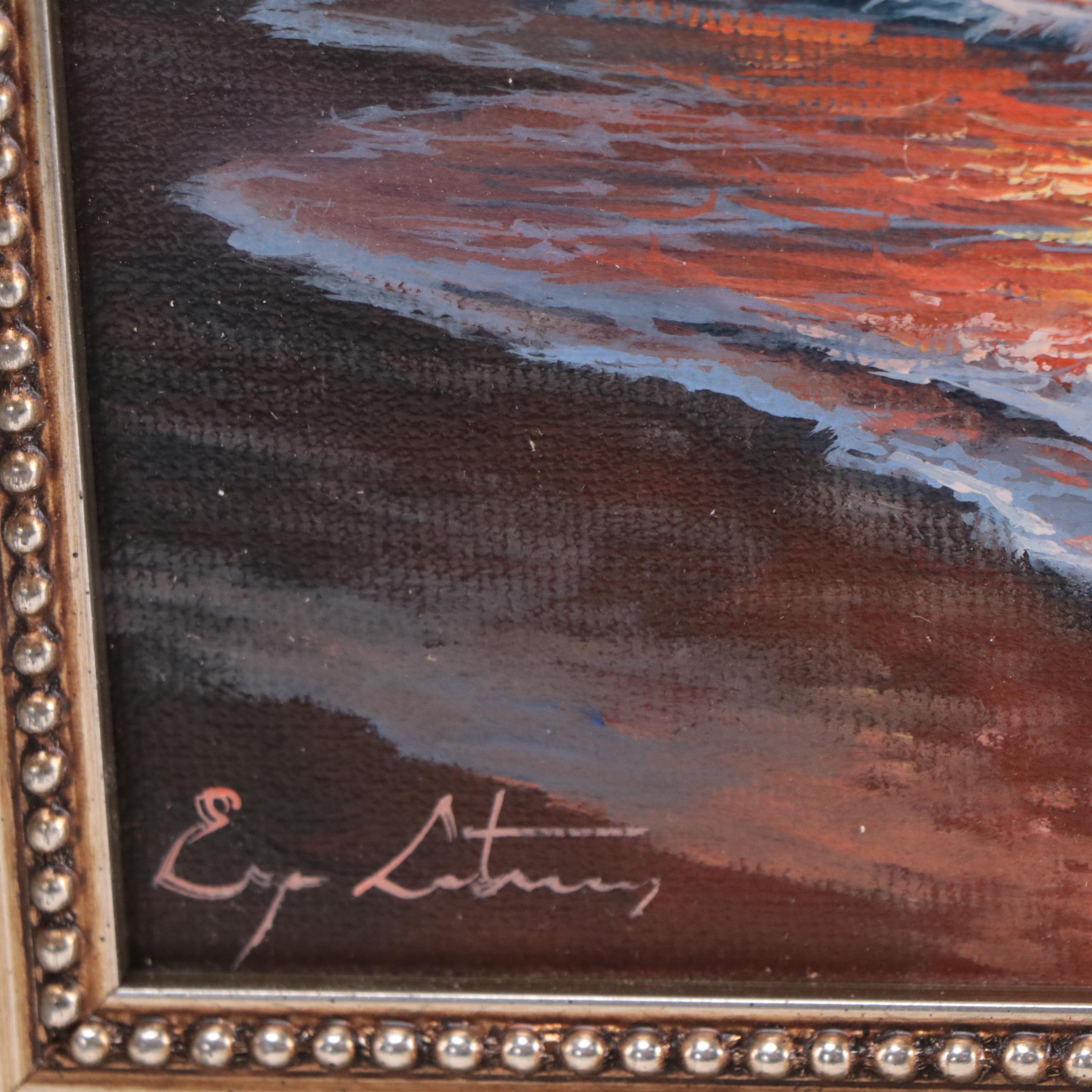 Jevgenijus Litvinas Seascape Oil Painting of Crashing Waves at Sunset