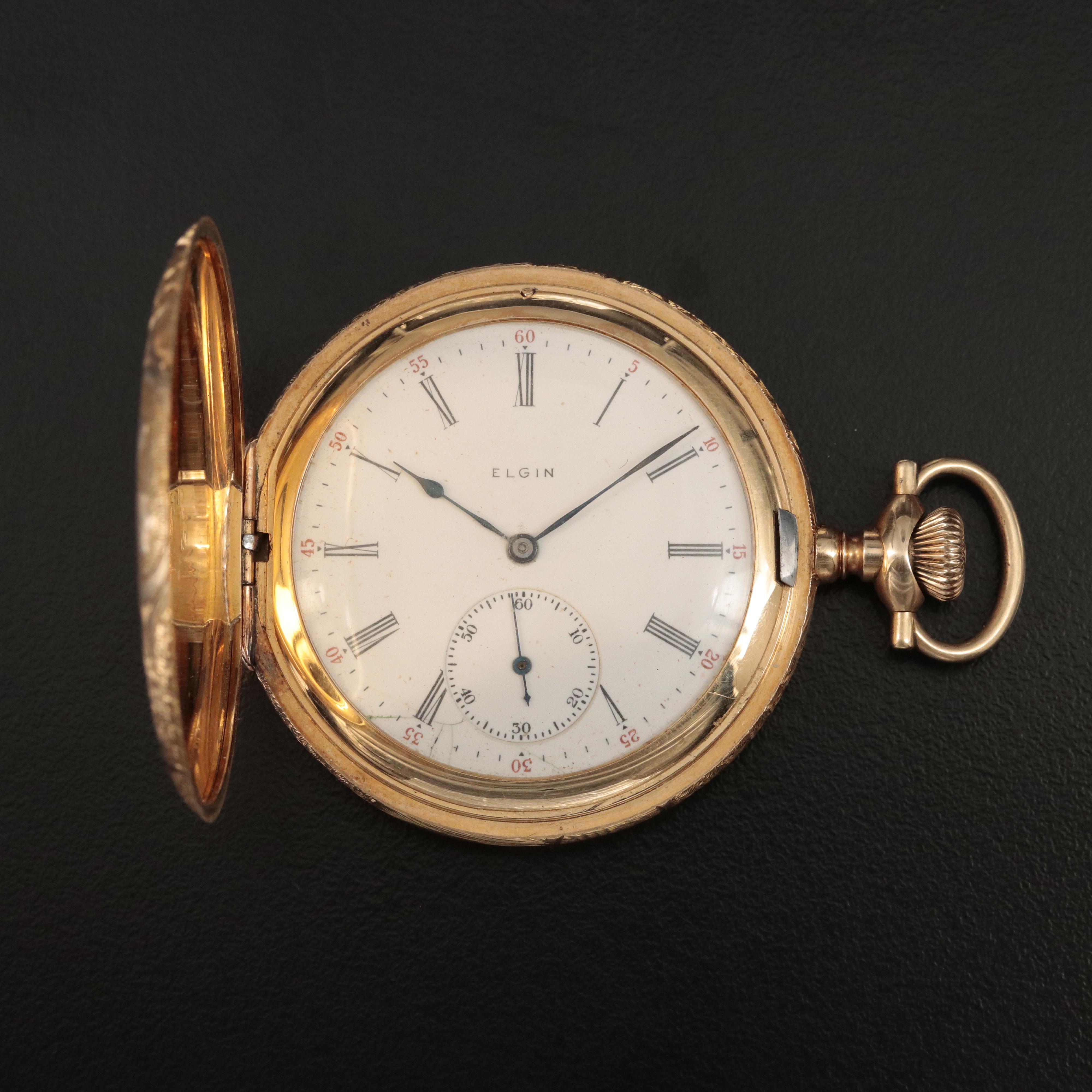 14K 1908 Elgin Hunter Case Pocket Watch