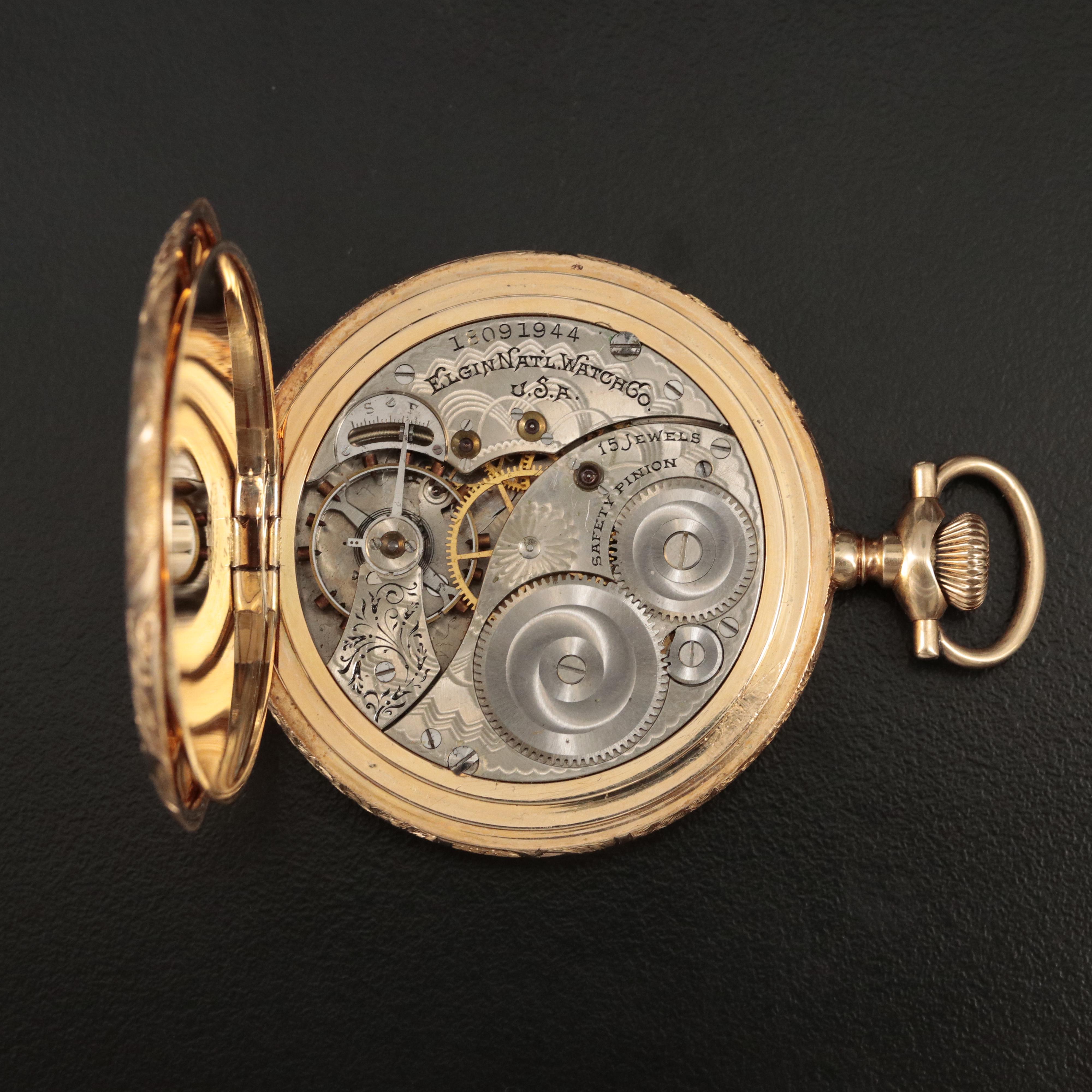 14K 1908 Elgin Hunter Case Pocket Watch