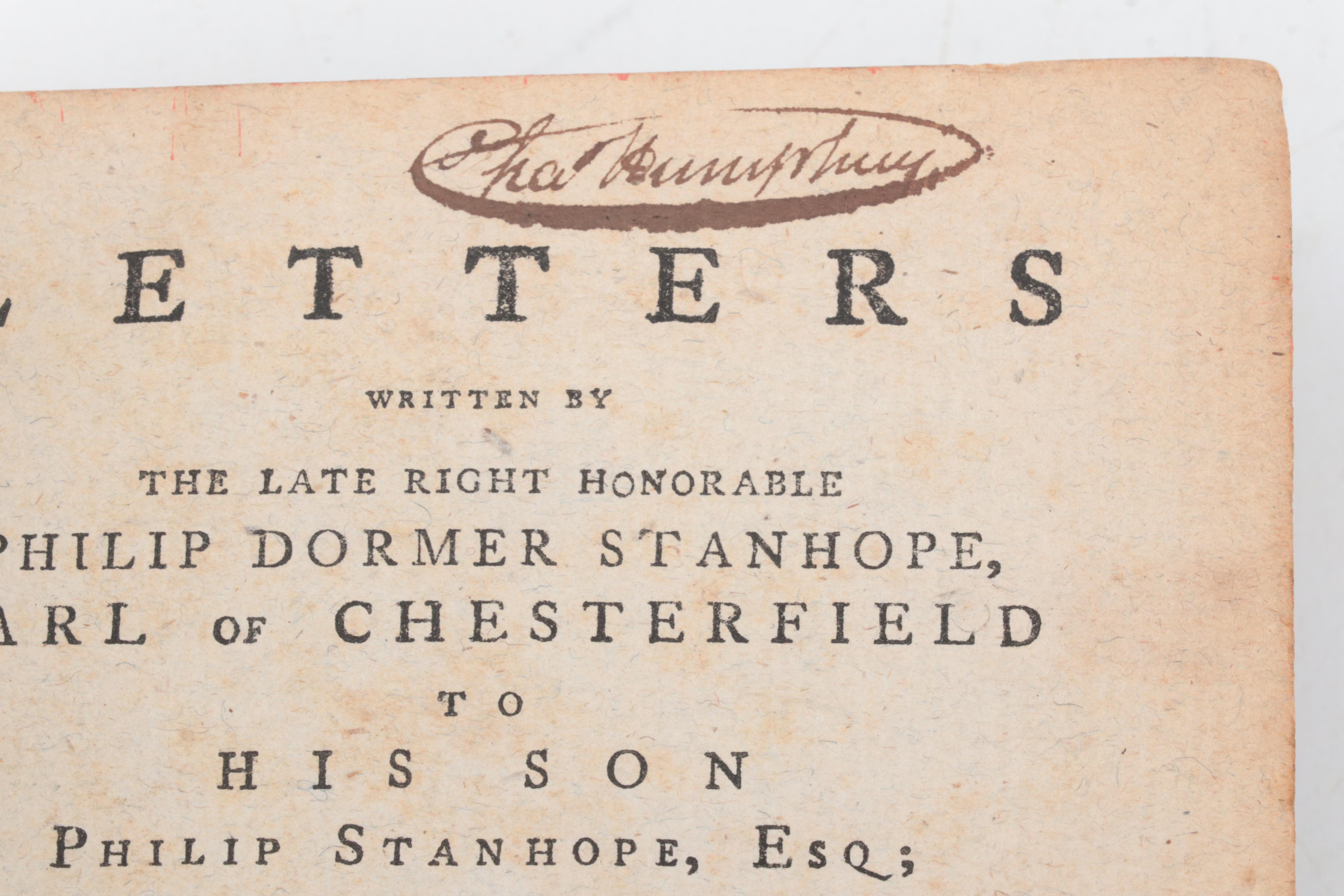 "Letters Written by the Earl of Chesterfield to His Son" Two-Volume Set, 1779