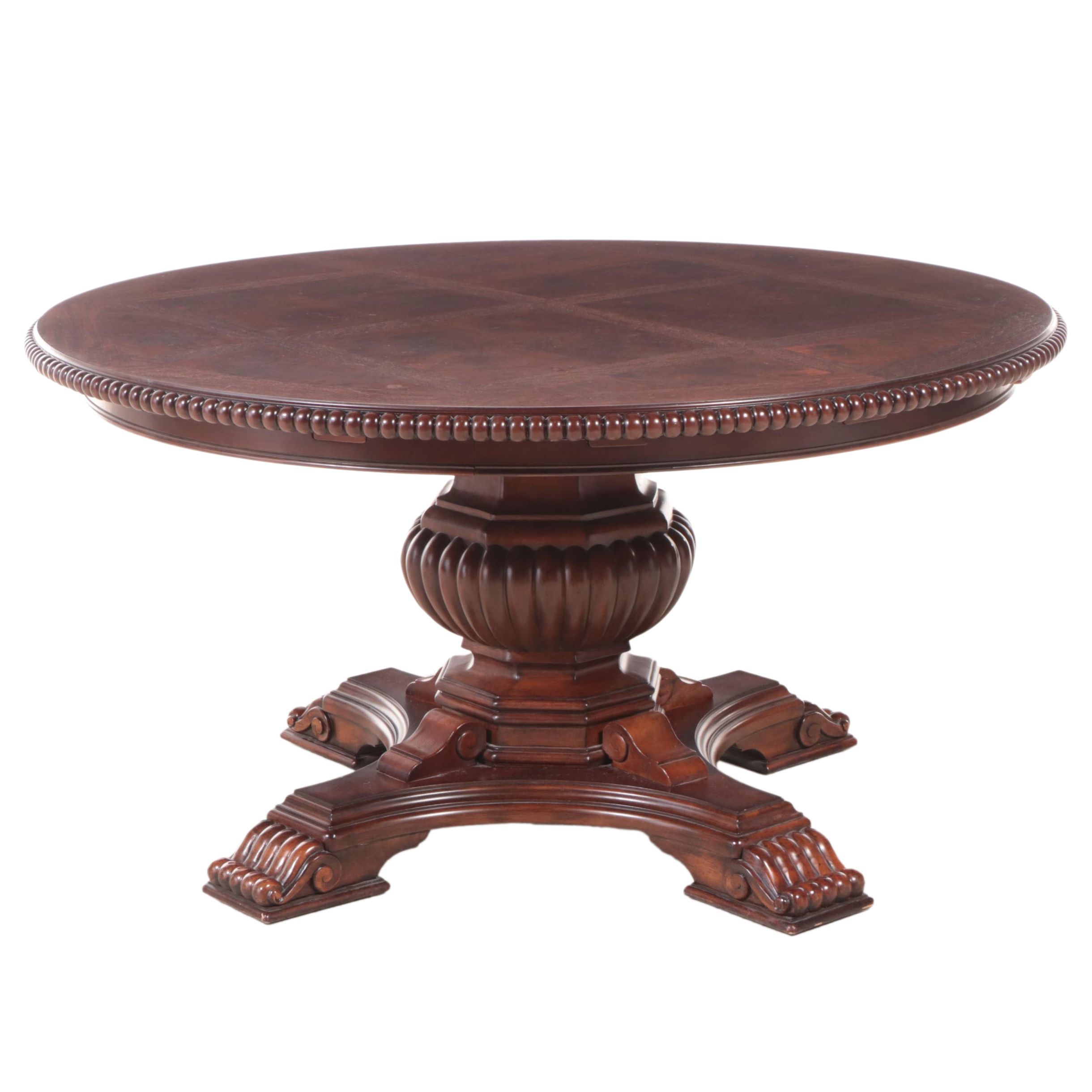 Classical Style Mahogany-Stained and Burlwood-Veneered Extending Dining Table