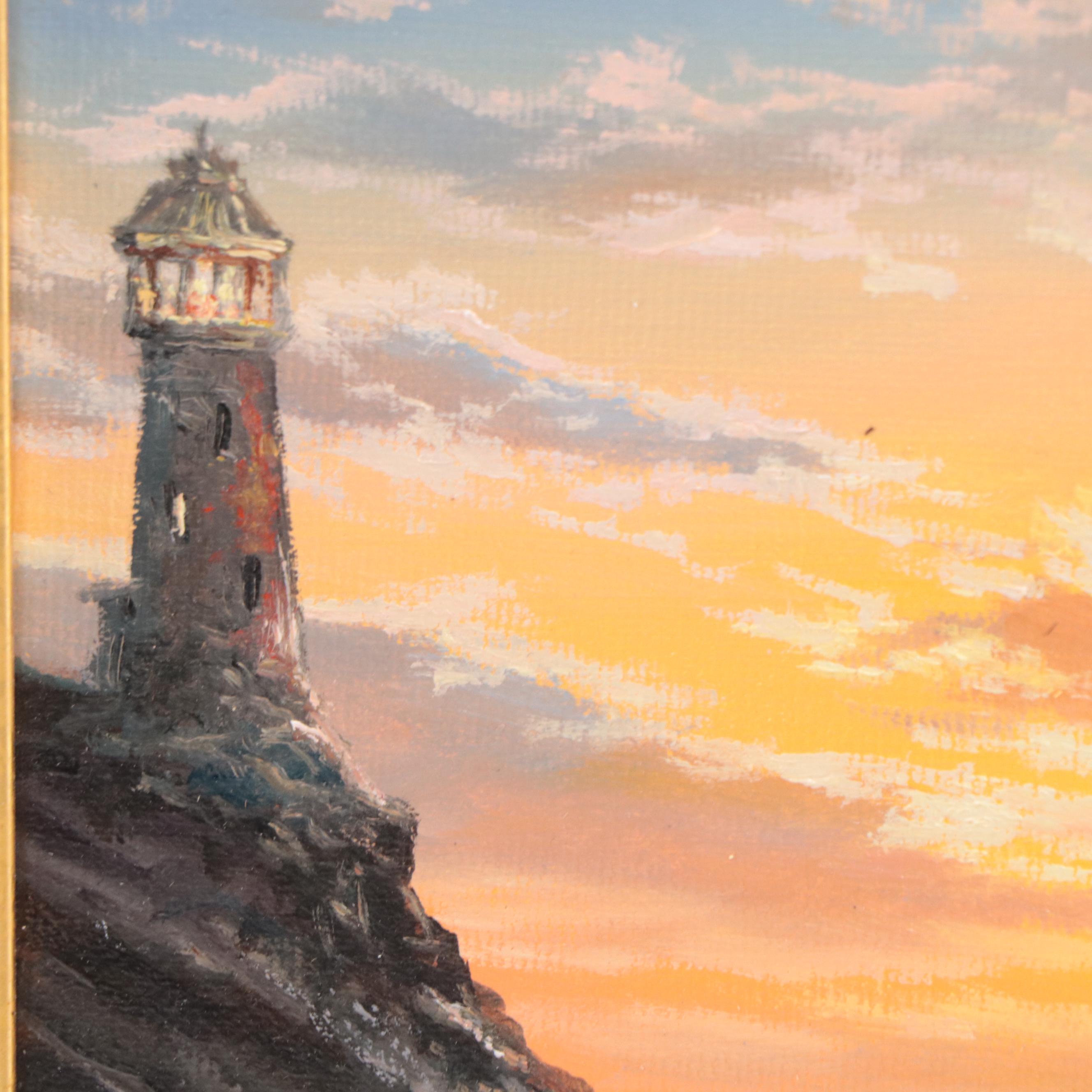 Jevgenijus Litvinas Oil Painting of Ocean and Lighthouse