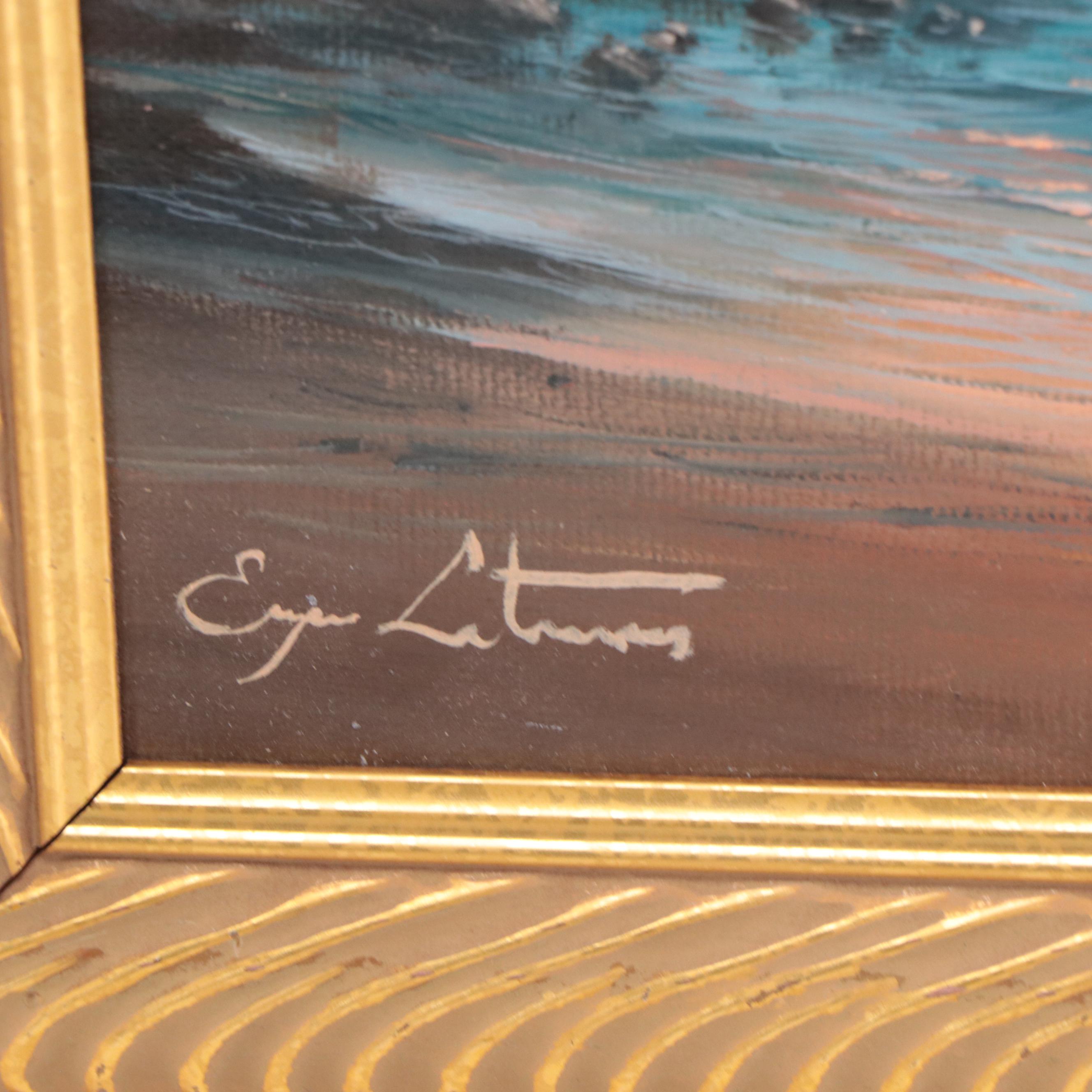 Jevgenijus Litvinas Oil Painting of Ocean and Lighthouse