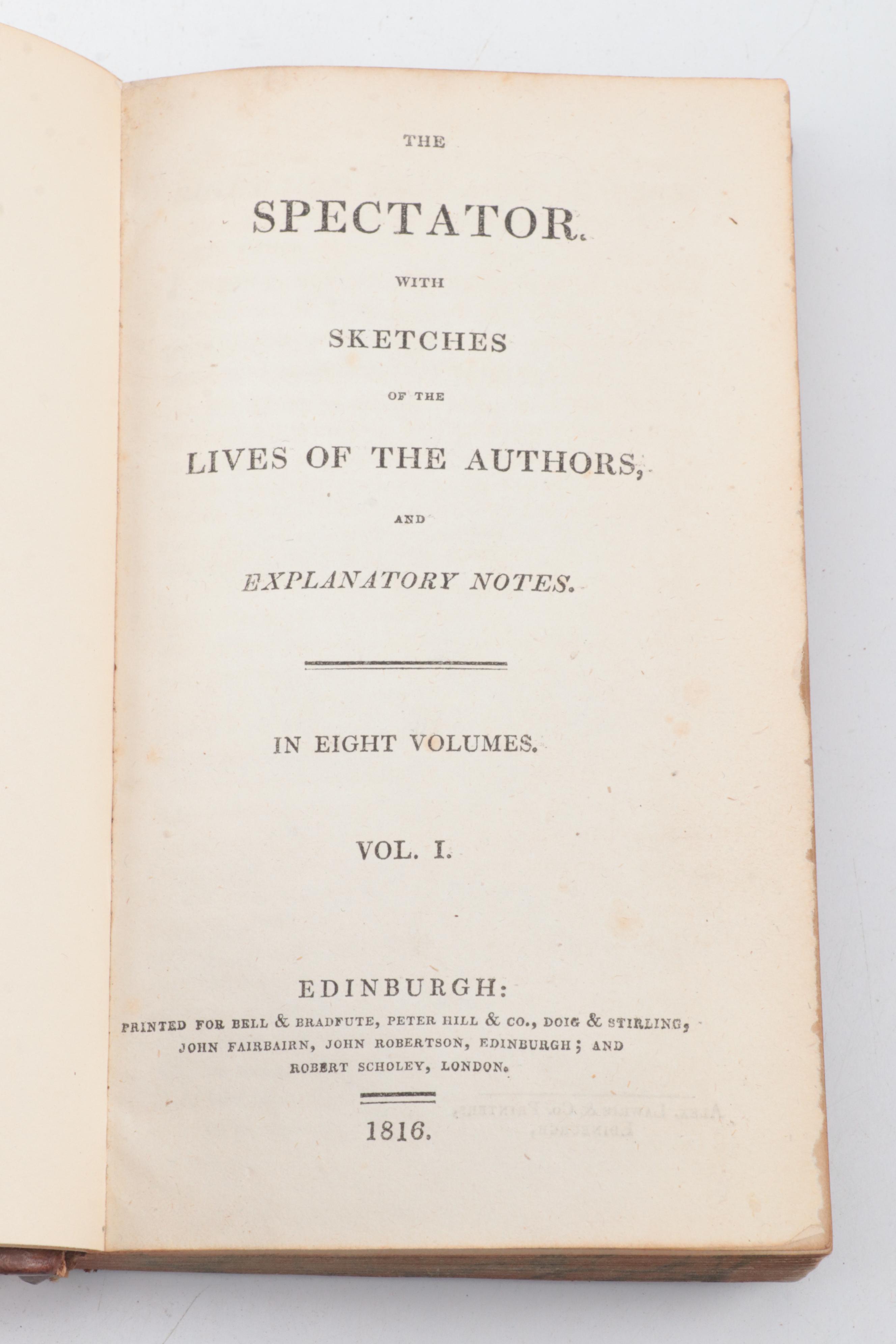"The Spectator" Complete Set by Joseph Addison and Richard Steele, 1816