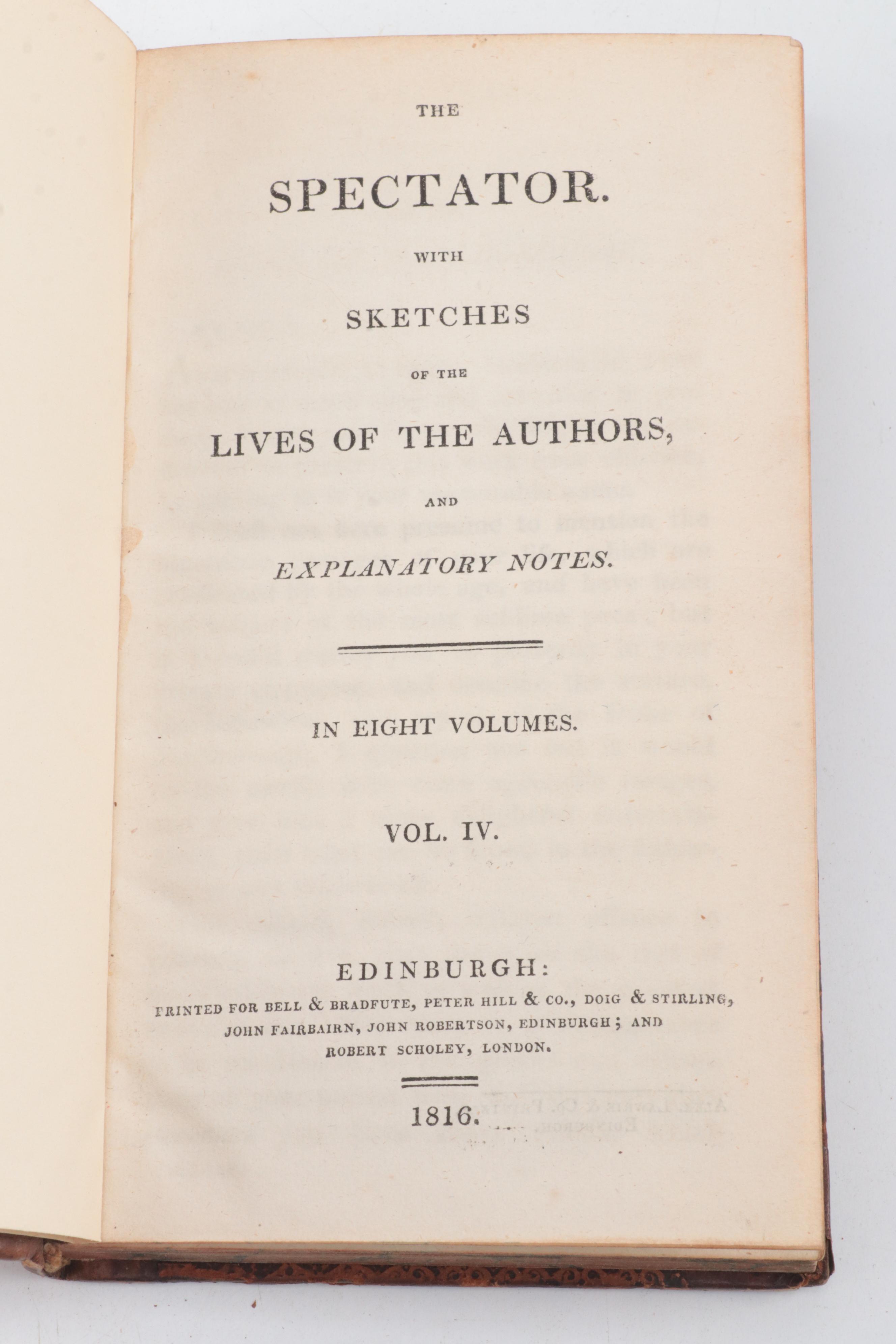"The Spectator" Complete Set by Joseph Addison and Richard Steele, 1816