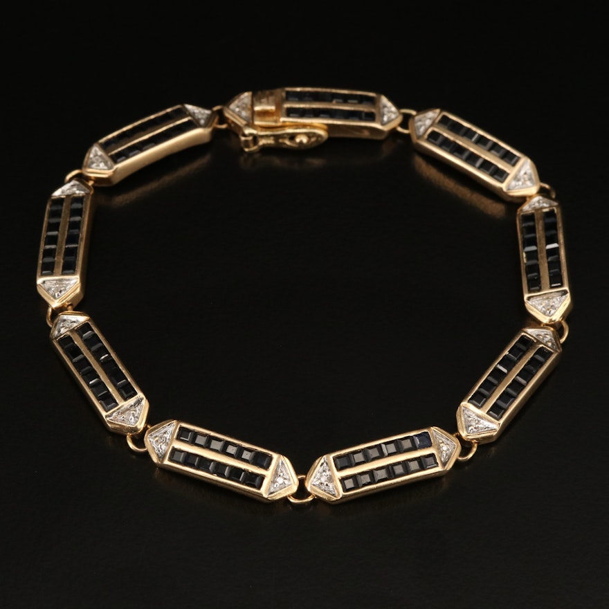 14K Sapphire and Diamond Link Bracelet