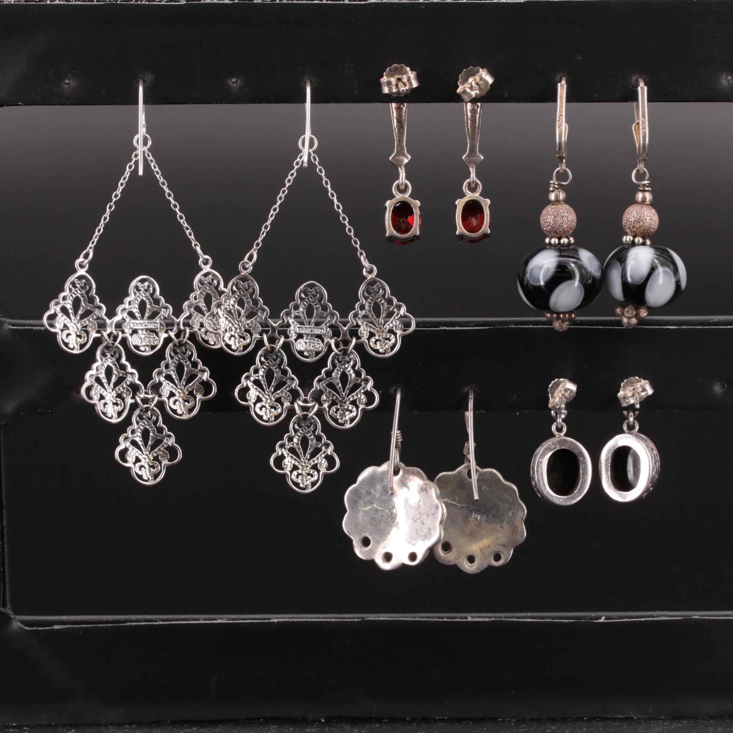 Sterling Black Onyx and Cubic Zirconia Drop Earrings