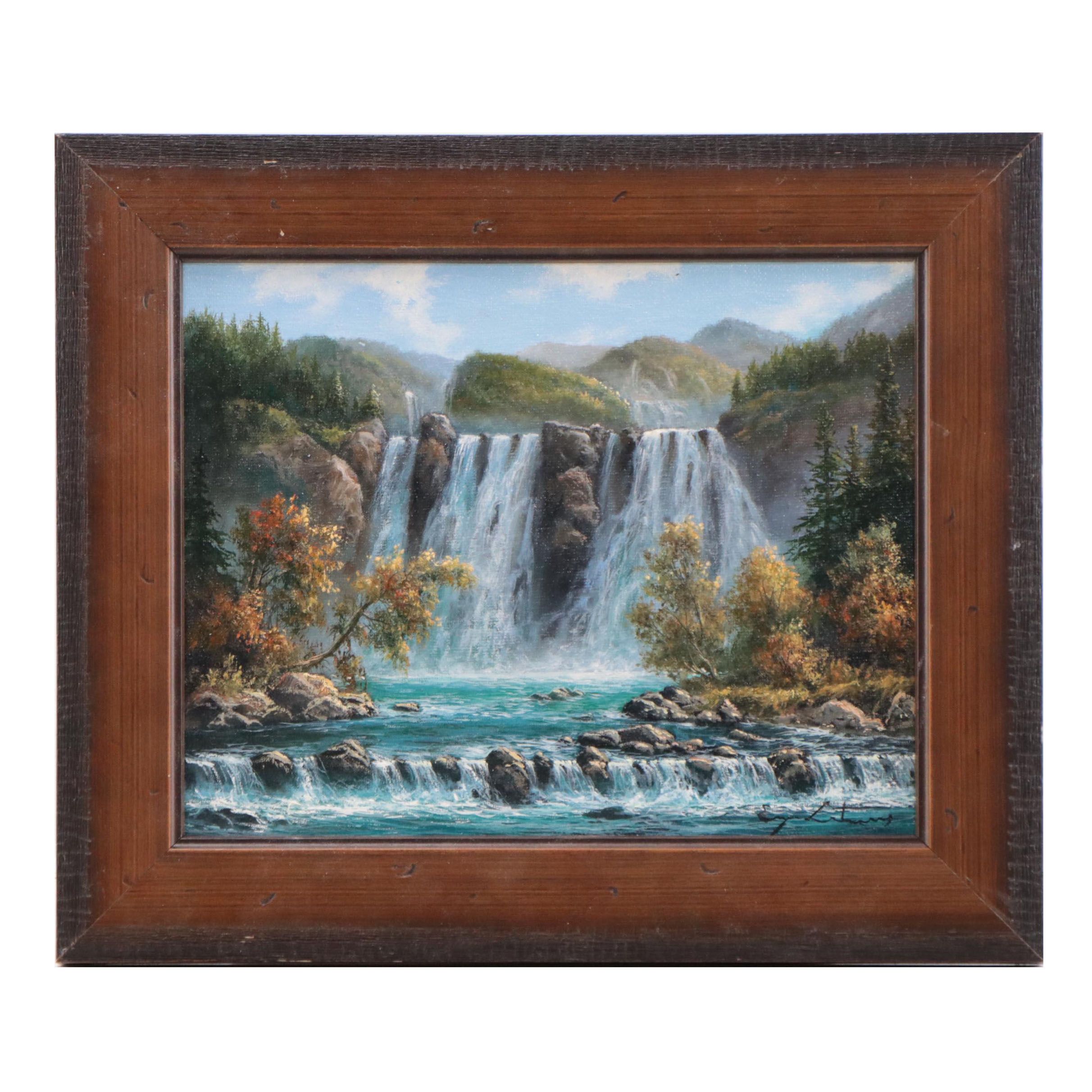 Jevgenijus Litvinas Oil Painting of Waterfall