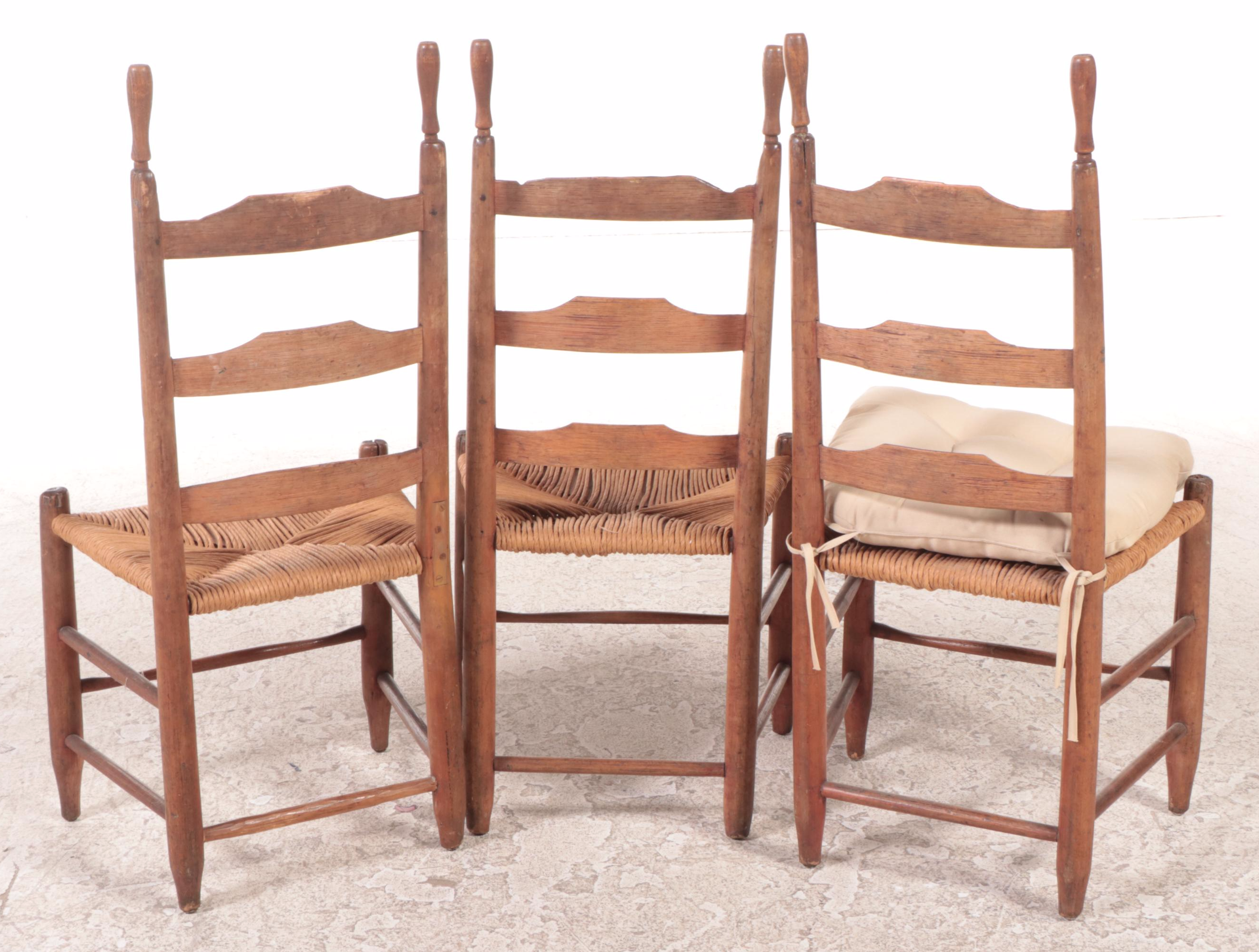 American Primitive Ash and Mixed Woods Ladderback Chairs, 19th Century