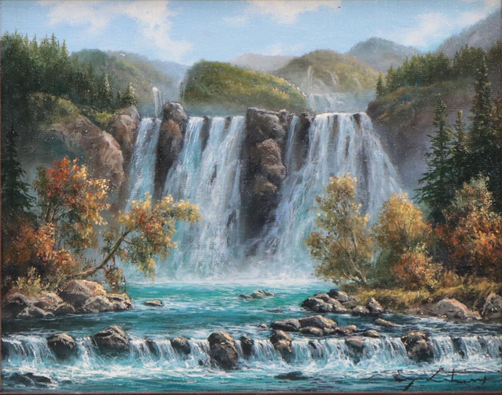 Jevgenijus Litvinas Oil Painting of Waterfall