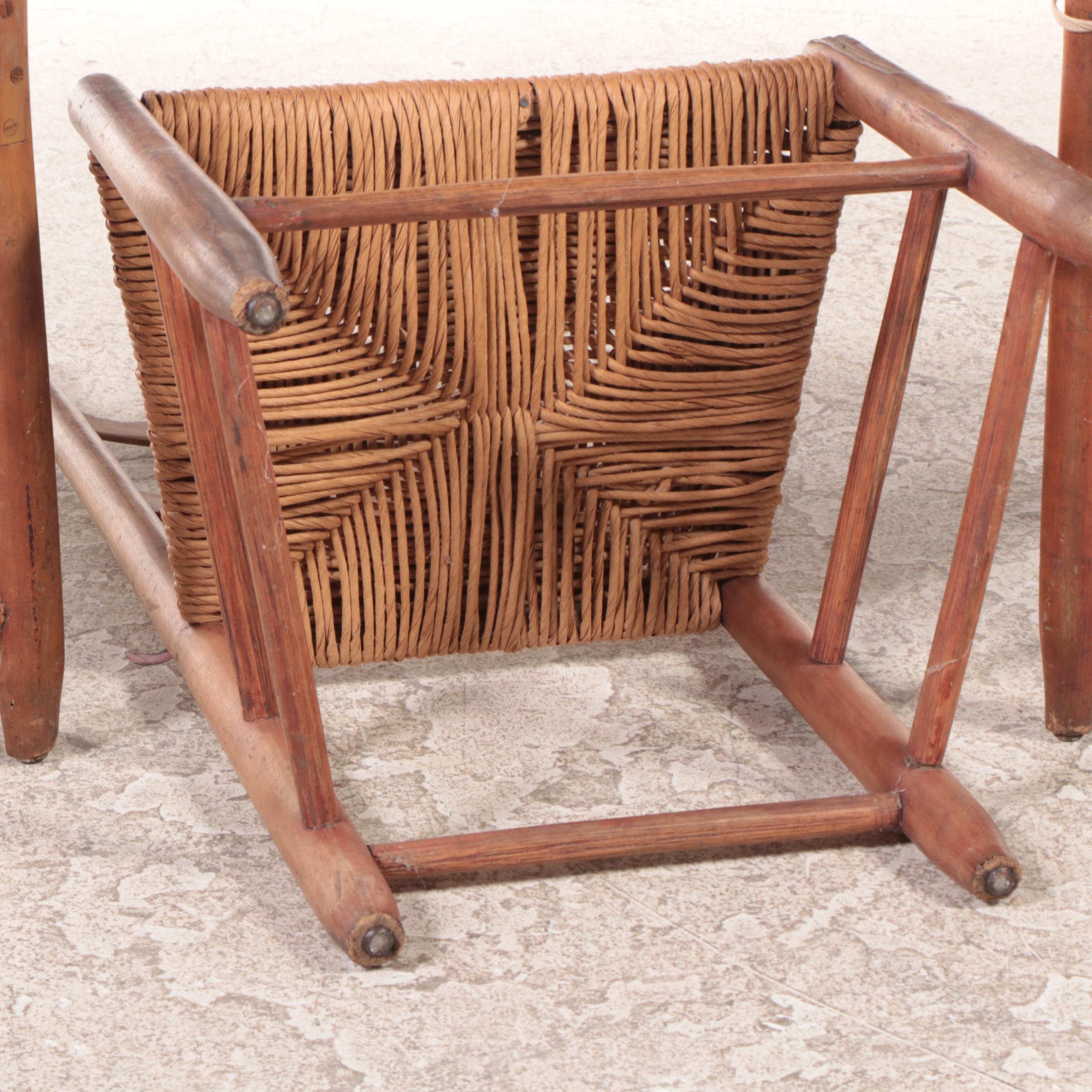 American Primitive Ash and Mixed Woods Ladderback Chairs, 19th Century