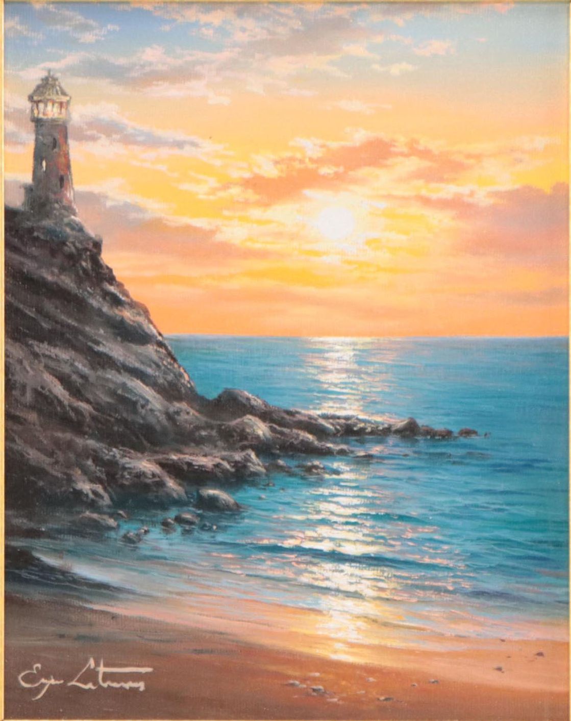 Jevgenijus Litvinas Oil Painting of Ocean and Lighthouse