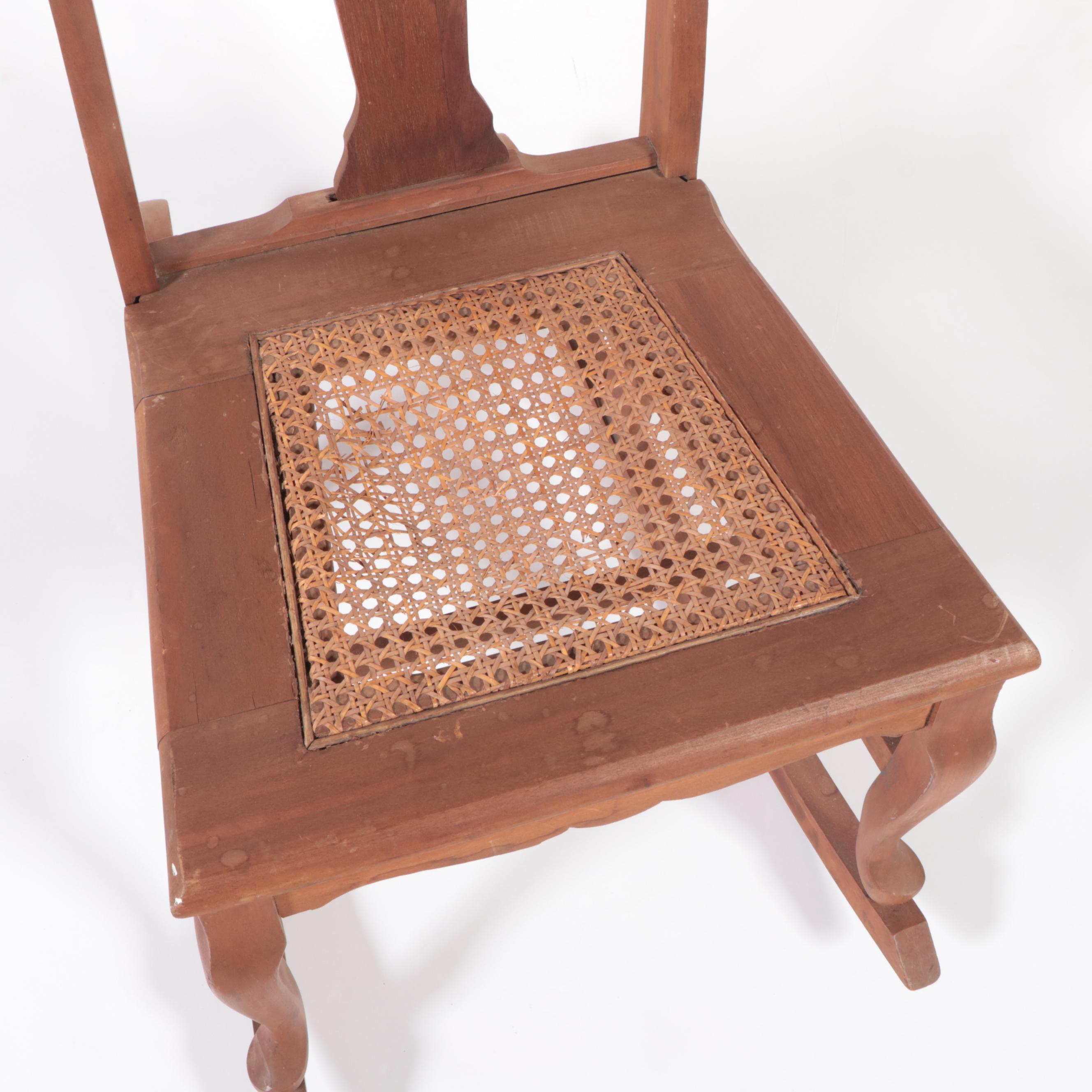 Late Victorian Walnut-Finish Rocking Chair with Cane Seat, Early 20th Century